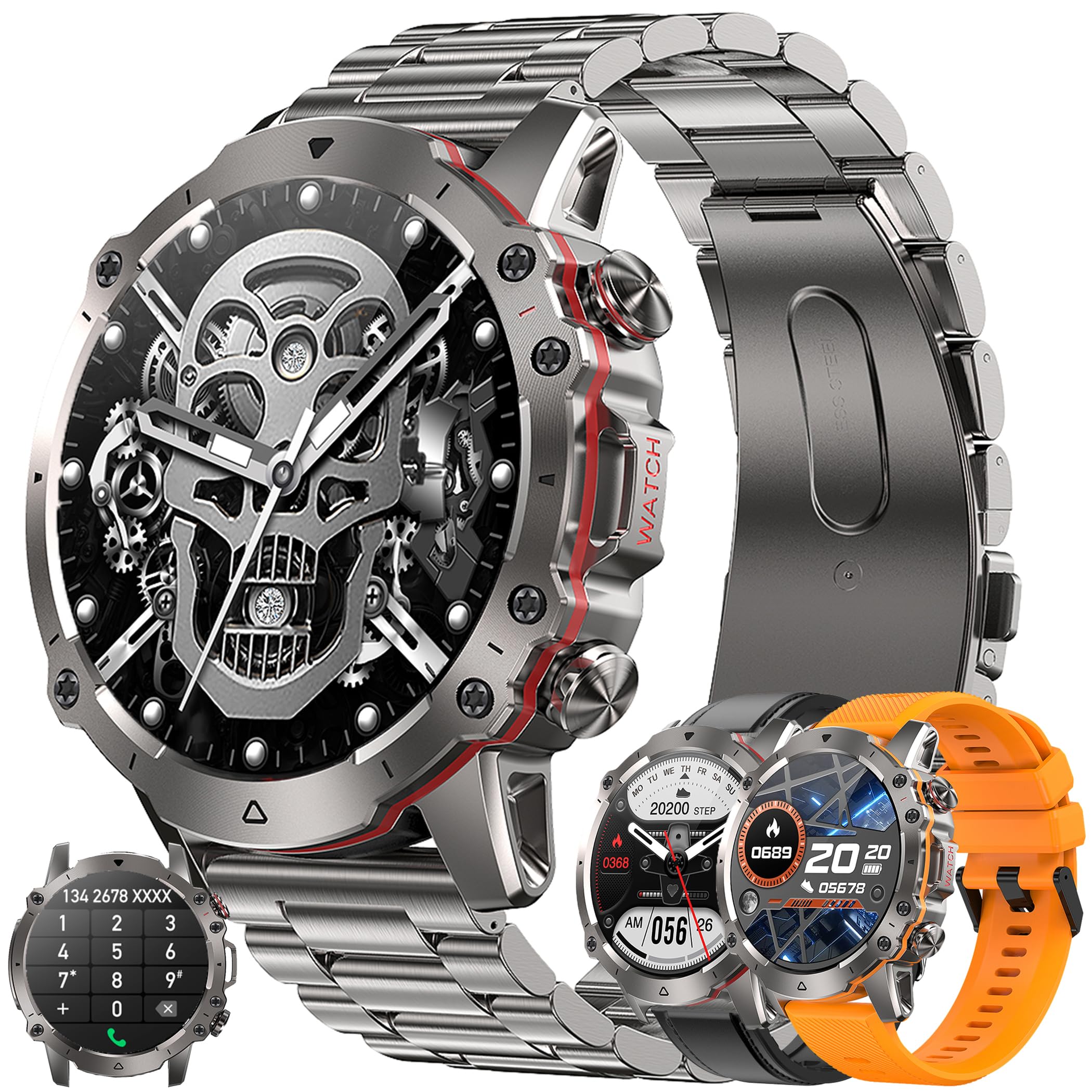 Reloj inteligente AMOLED de 1,43 pulgadas para hombre con función de teléfono, 5 ATM, rastreador de actividad con podómetro, 123 modos deportivos, monitor de sueño, presión arterial, reloj de