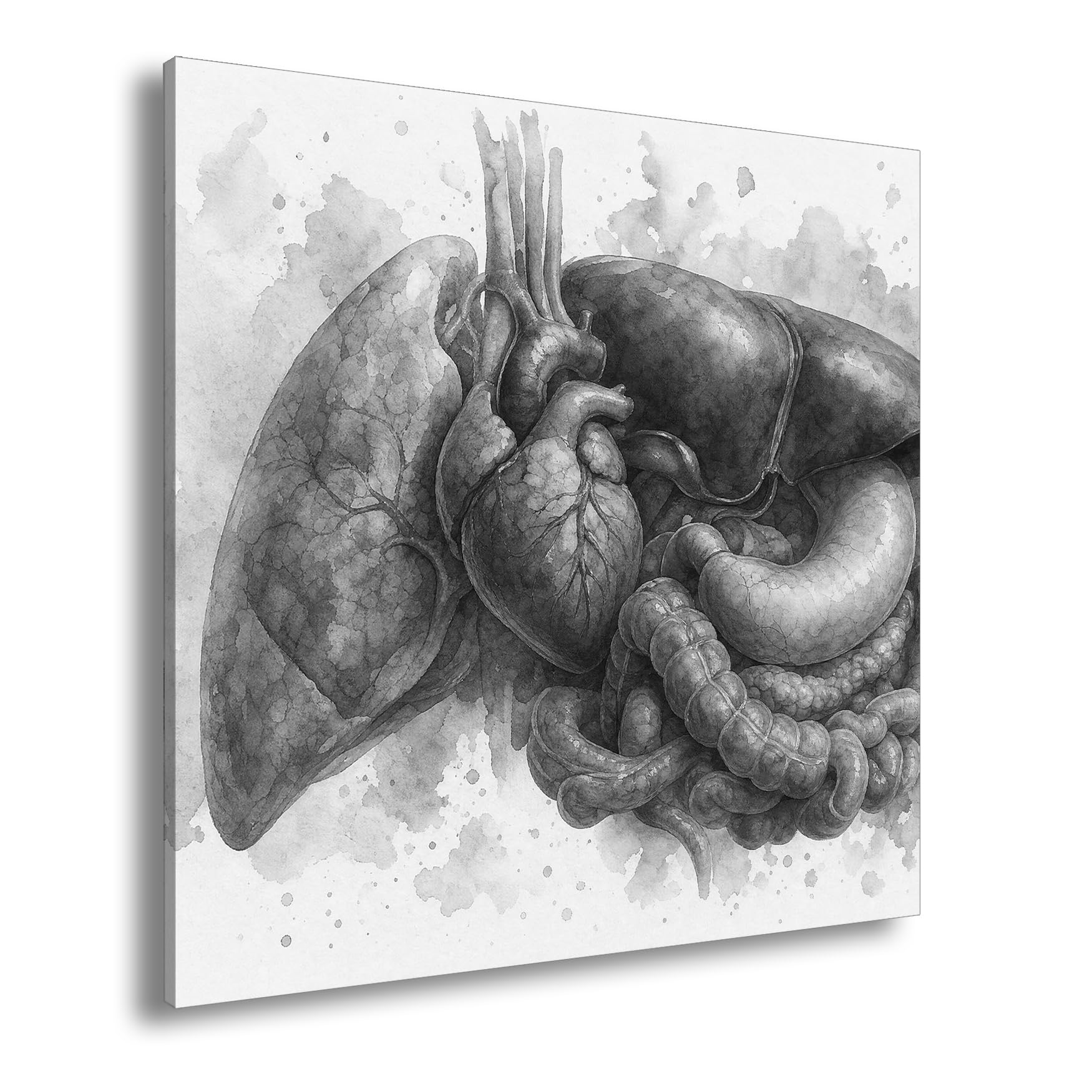 Obraz na płótnie rysunek akwarelowy serca i organów 40 x 40 cm czarno-biały
