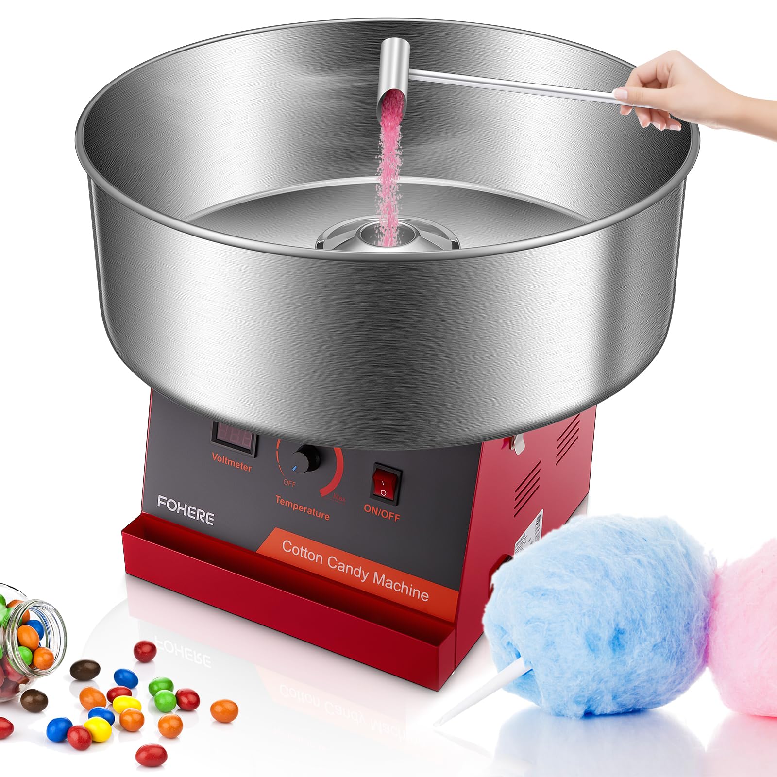FOHERE Cotton Candy Machine Commercial, 1000W Cotton Candy Machine For Kids,Cotton Candy Maker with Stainless Steel Bowl and Sugar Scoop,Candy Floss Maker,Home, Party, Birthday, Festival