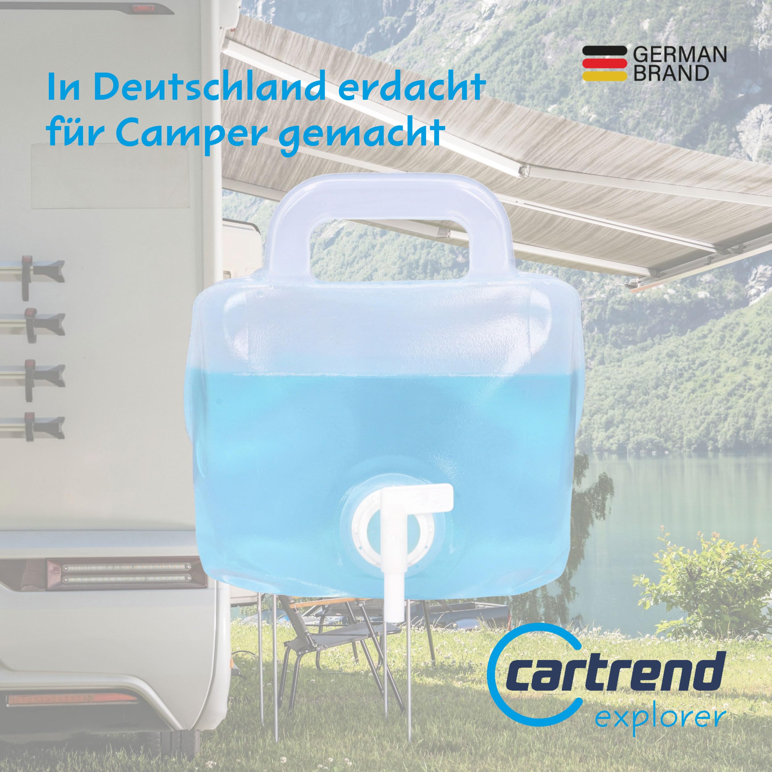 Cartrend 10733 składany kanister na wodę, 10 l, zbiornik na wodę pitną, z kranikiem, na wędrówki, kemping, piknik, podróż