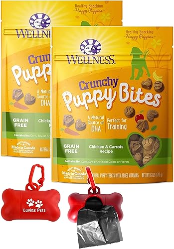 Miniatura 1 de Wellness Crunchy Puppy Bites - Golosinas de entrenamiento para perros sin granos naturales (paquete de 2 bolsas de pollo y zanahorias de 6 onzas)
