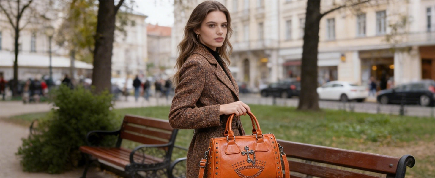Bolso satchel de mujer estilo retro en cuero PU miniatura 7