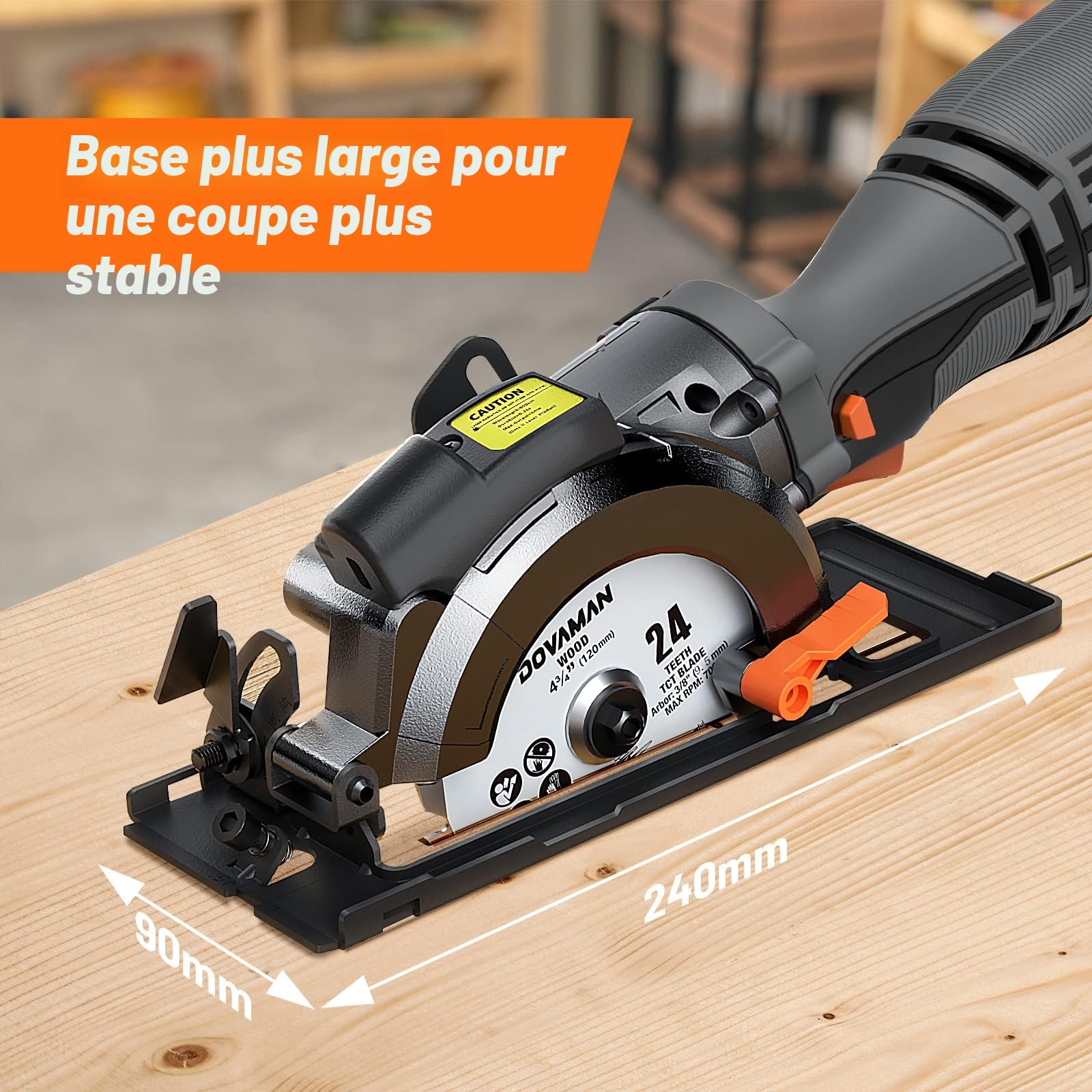 DOVAMAN Mini Scie Circulaire, 710W 115mm w/Laser, 3500RPM, Poignée Auxiliaire, Profondeur de Coupe de 43mm (90°), 29mm (45°), 6 Lames, pour le Bois, Métal Souple, Plastique, Carrelage - MCS01A
