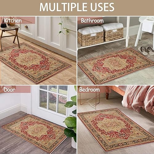 Miniatura 5 de Tapete para puerta interior, antideslizante, lavable a máquina, pequeño persa oriental para puerta principal, entrada, dormitorio, cocina, entrada