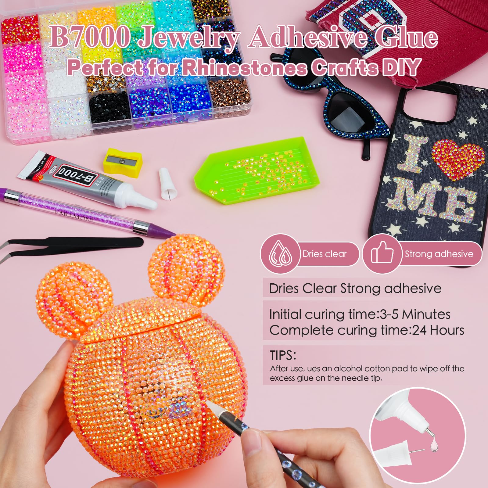 30000Pcs Resin Jelly Rhinestones for Bedazzling, EARLMONI Flatback Gems Bedazzler Kit with 15ml B7000 Jewelry Glue Rhinestones Picker Tool (4mm 24 Colors) — Amazon image 2