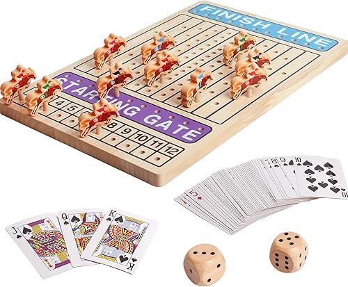 Juego de mesa de carreras de caballos, juguete de póquer de madera con 11 dados y tarjetas de caballos duraderos para niños, juego familiar, juego