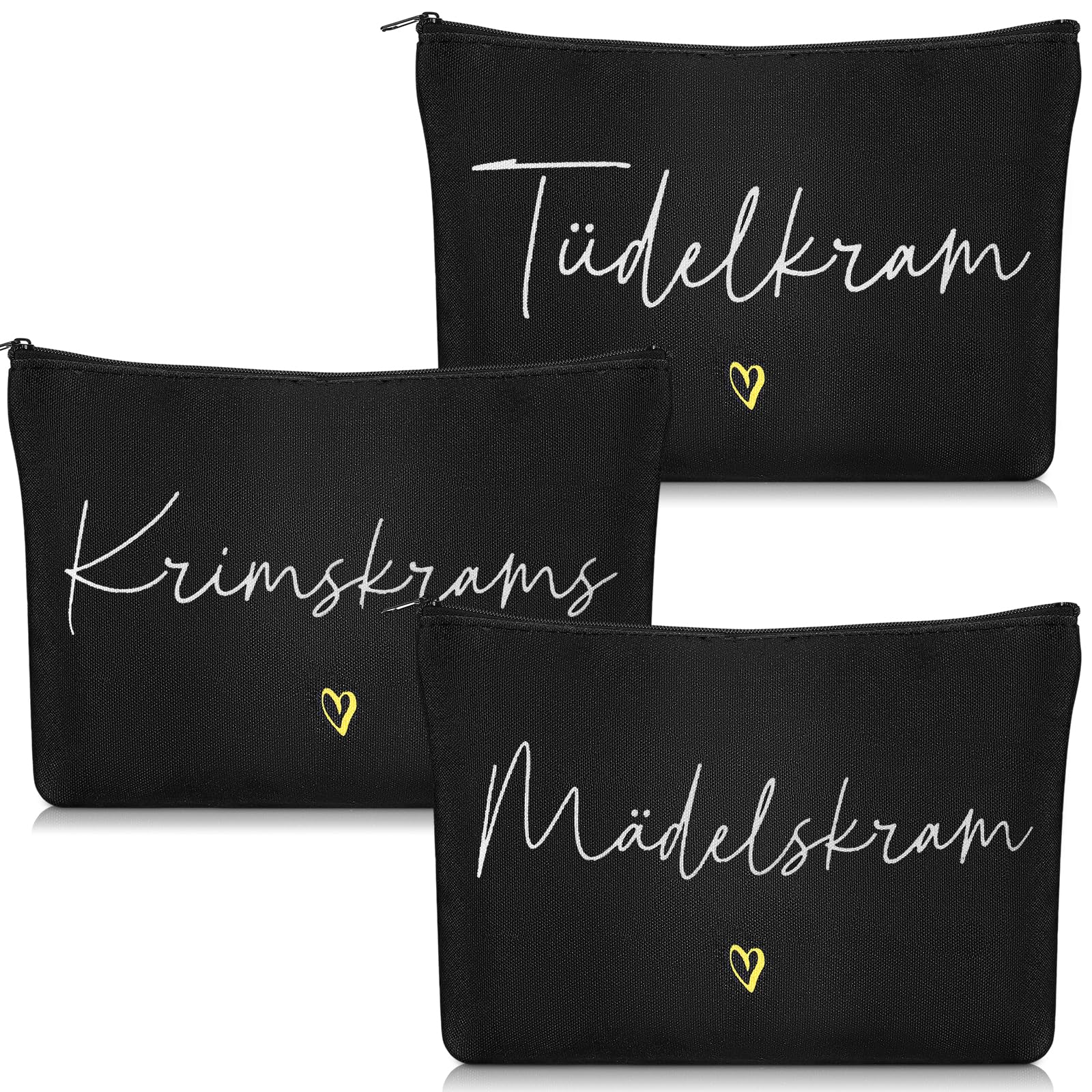 Geiserailie 3 Stück Krimskrams Kosmetiktasche Klein Kulturtasche Make Up Tasche mit Spruch Schminktasche mit Reißverschluss für Damen Mädchen Reise Geldbeutel(Schwarz)