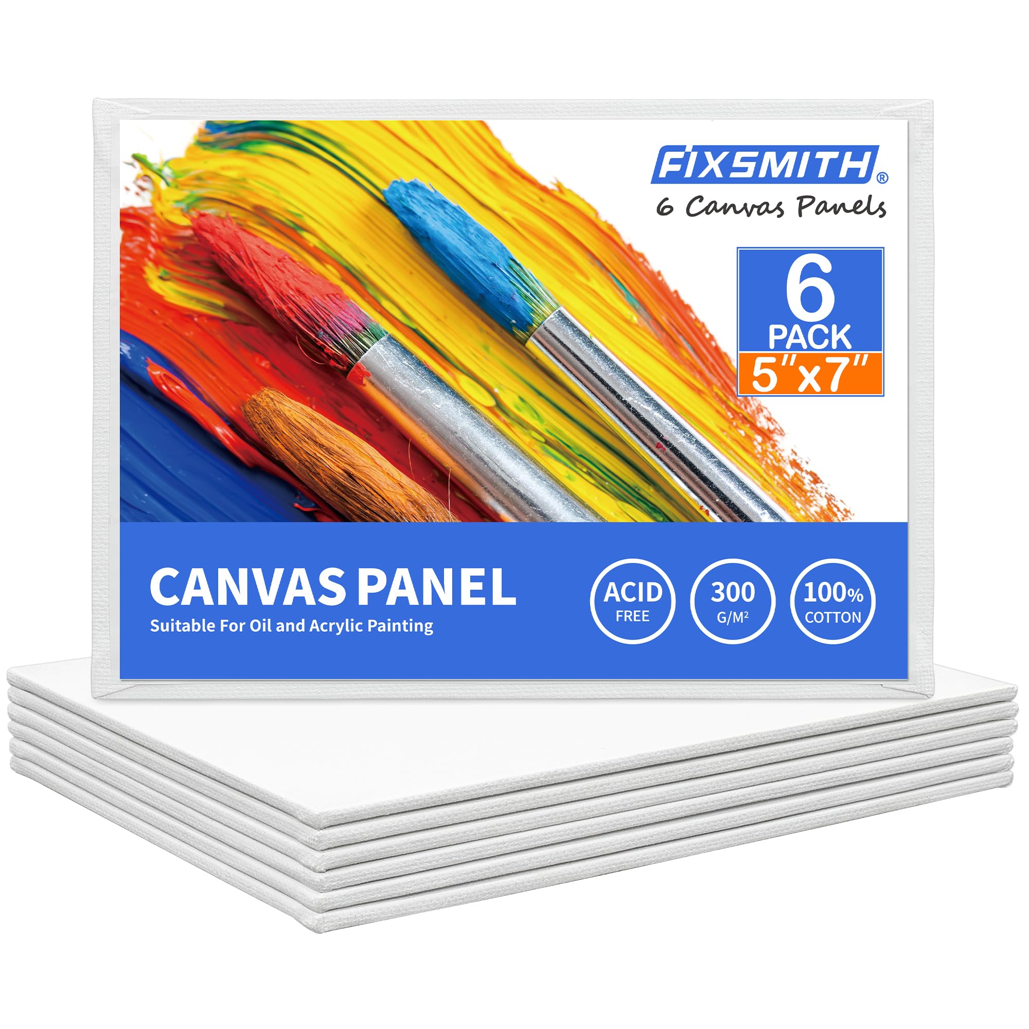 FIXSMITH Canvas Boards for Painting 5x7 Inch, 6 Pack Blank Canvas Panels