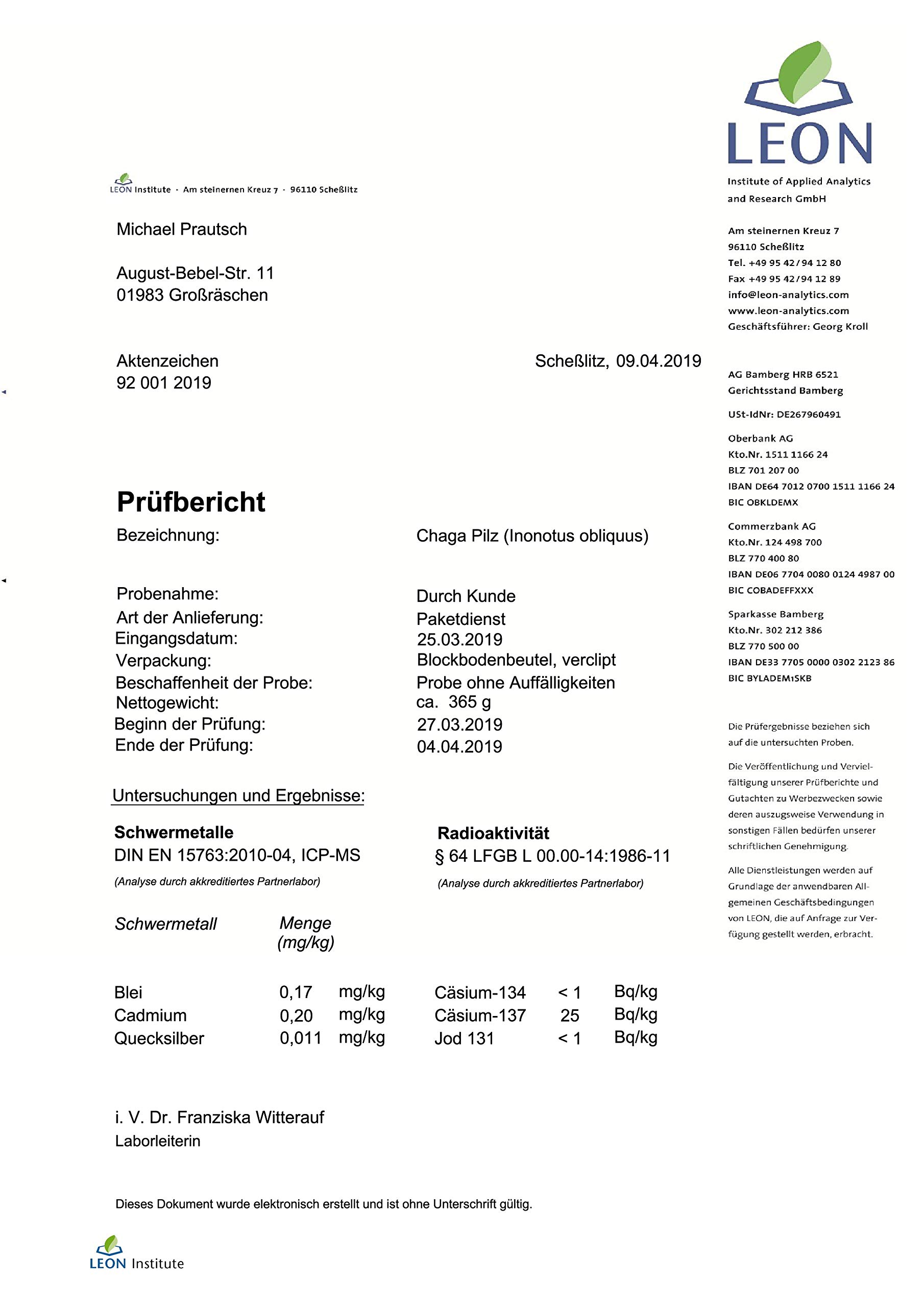 ChagaVital Chaga Pilz aus Lappland (Finnland) - Große Brocken aus Wildsammlung - 30 Gramm (6-Wochen-Kur)