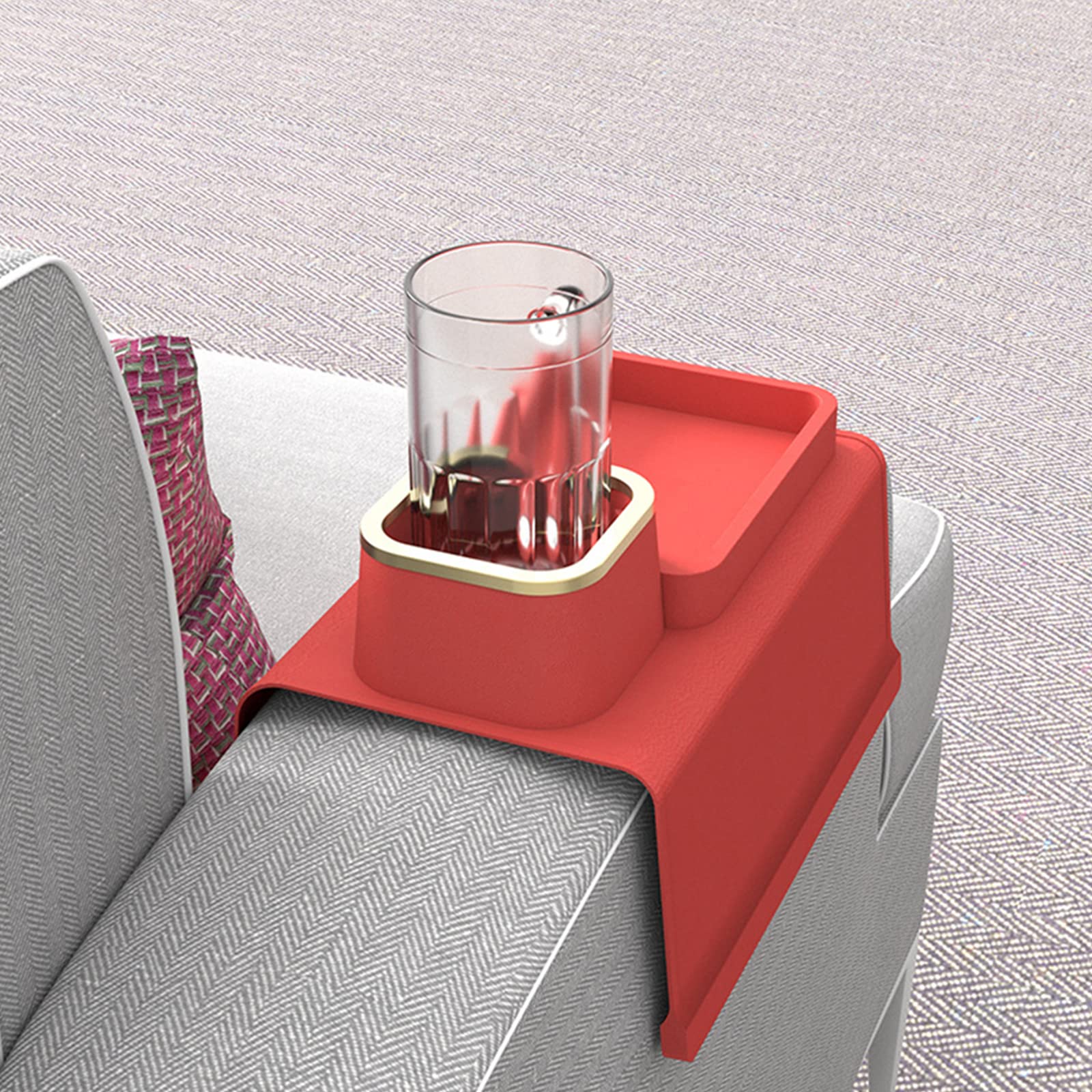 OUGPIUSilicone Couch Cup Holder Tray,Couch Coaster,Anti-Spill and Anti-Slip Recliner Table Tray,Strong and Weighted Remote Snacks Cellphone Sofa Arm Cup Holder,Foldable Drink Holder for Your Sofa