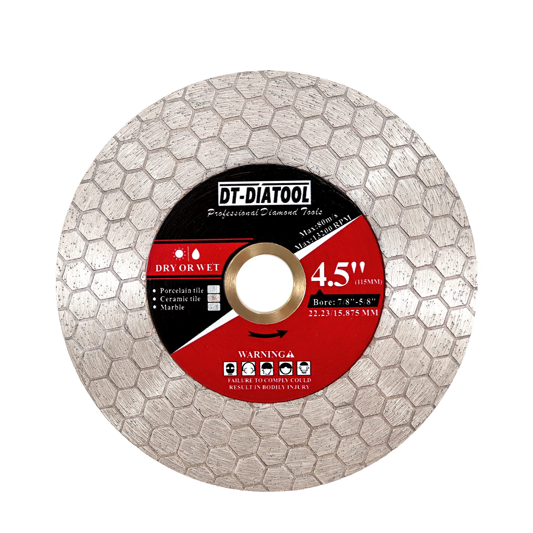 DT-DIATOOL Diamond Saw Blade Tile Cutting Disc 4.5 Inch for 7/8”- 5/8” Arbor Angle Grinder for Cutting Porcelain Ceramic Marble Artificial Stoneware Edge Grinding