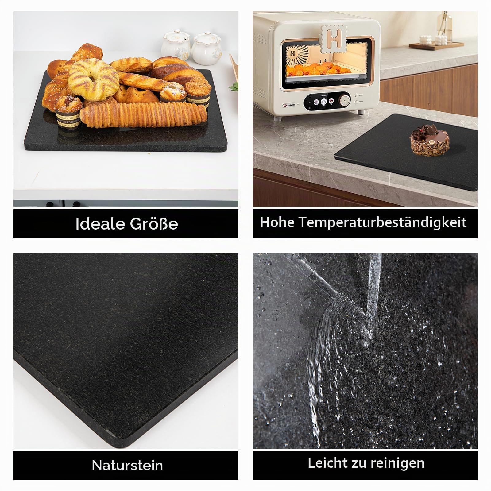 Lovdeco Schneidebrett aus Granit, für Küche, große schwarze Marmorplatte, Geschenk mit rutschfesten Füßen, 40,6 x 50,8 cm, 1 Stück
