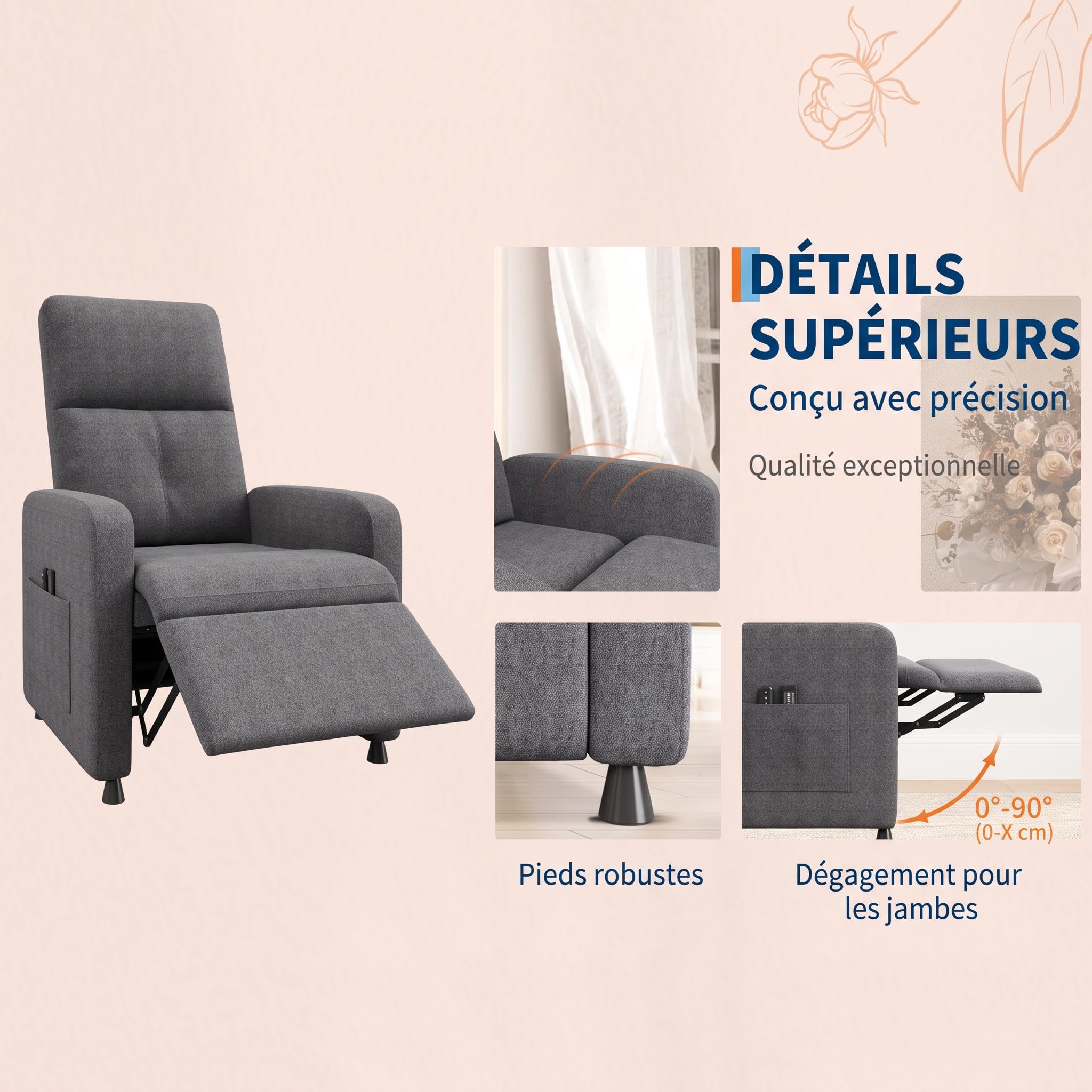 GarveeLife - Sillón Relax eléctrico - Masaje y Calefacción - Respaldo y Reposapiés Ajustables - Acolchado Grueso Tela - Salón, Dormitorio, Oficina - Marrón EU Standard JJ10-5 Brown