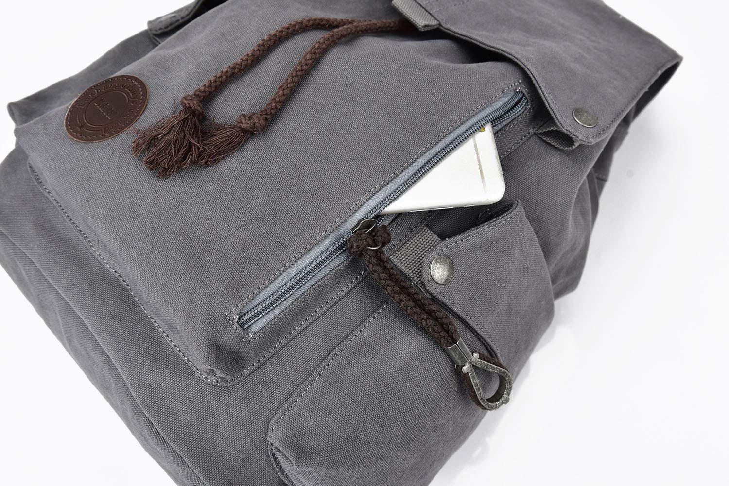RERI Canvas Leinwand Rucksack Vintage für Outdoor Camping Außflug Sports Universität Rucksack Wanderrucksack Schultasche Schulrucksack Herren Damen Mädchen Jungen Teenager Rucksäcke (Grau)