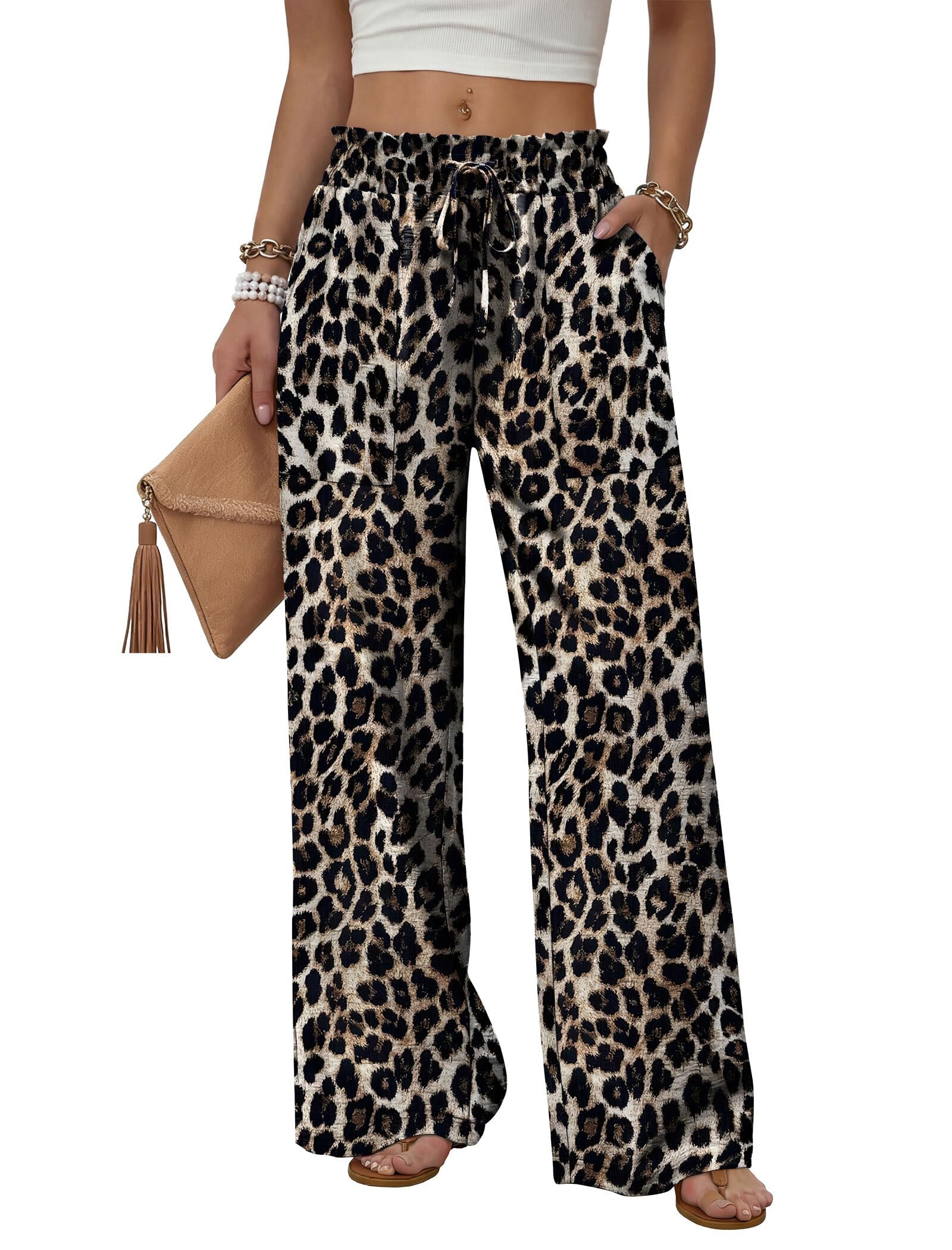 WIHOLL Women's Wide Leg Pants with Pockets Drawstring Loose Trousers Business Work Pants Summer Beach Vacation Clothes — view 13