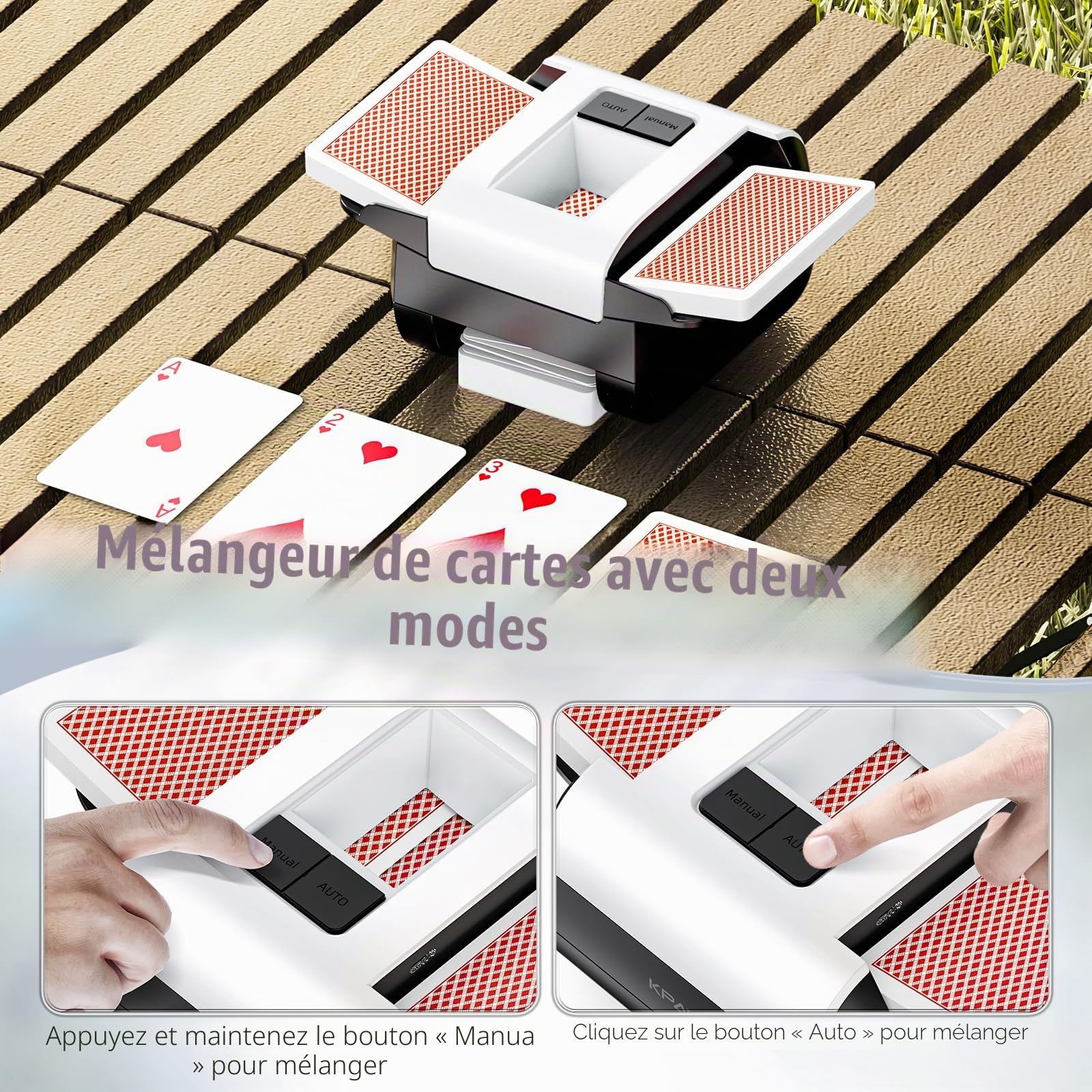 KPAW Mélangeur Automatique – 1 à 2 Bureaux, Batterie Rechargeable de 2000 mAh, opération en Une Pression, Portable et innovante, adaptée pour Les Jeux de Cartes à Domicile, Le Poker, Le Texas Hold'em