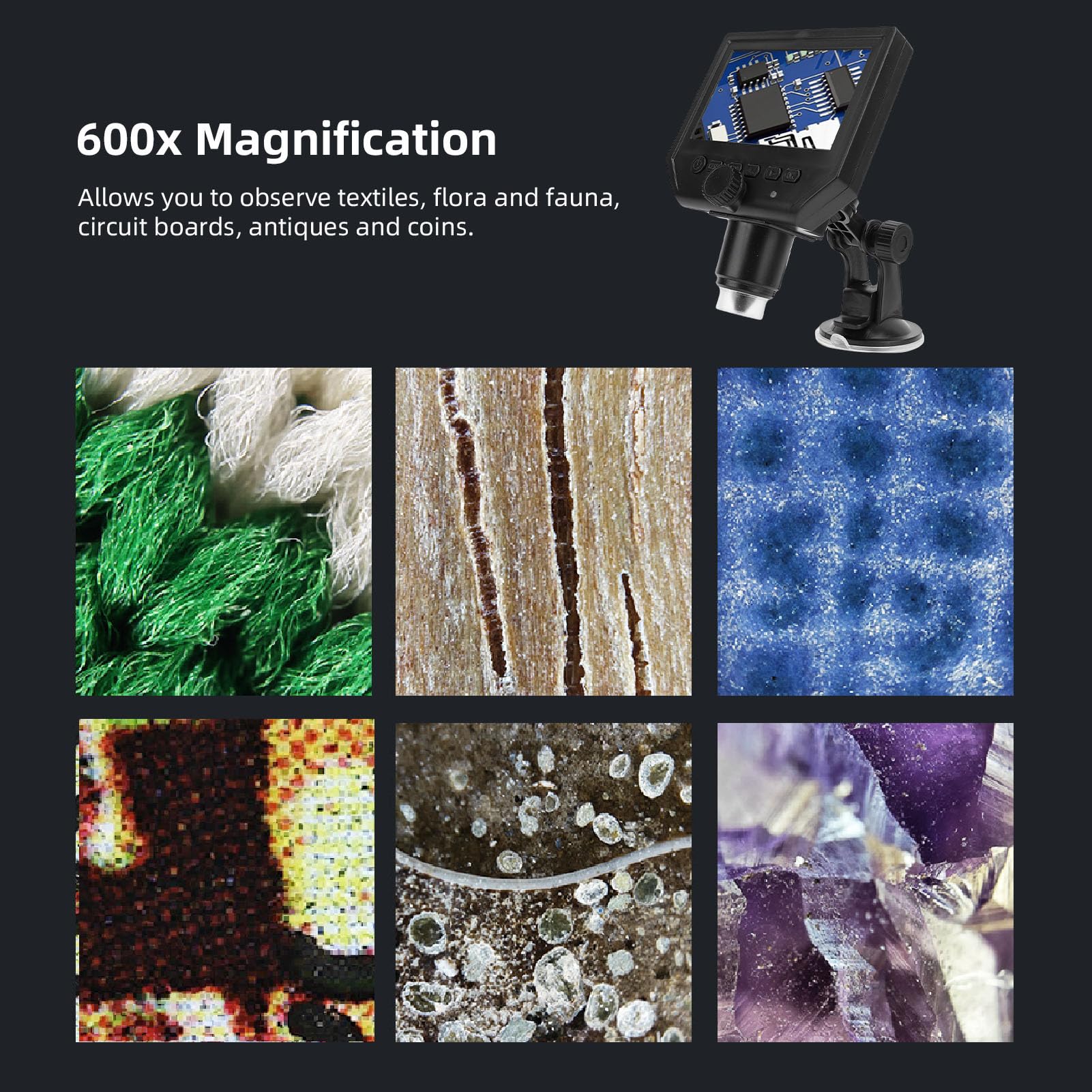 Tosuny Microscopio Digital de Enfoque Automático con Aumento de 600X |Lupa de Monedas con Pantalla HD de 4,3"
