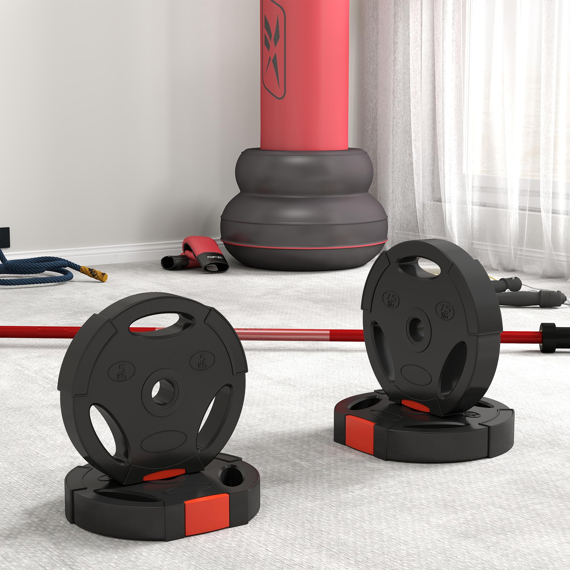 SPORTNOW Disques de poids, à trois poignées avec trous de Ø 25 mm, couverture en polypropylène, ensemble plaques d'haltères, musculation, fitness, gym, noir