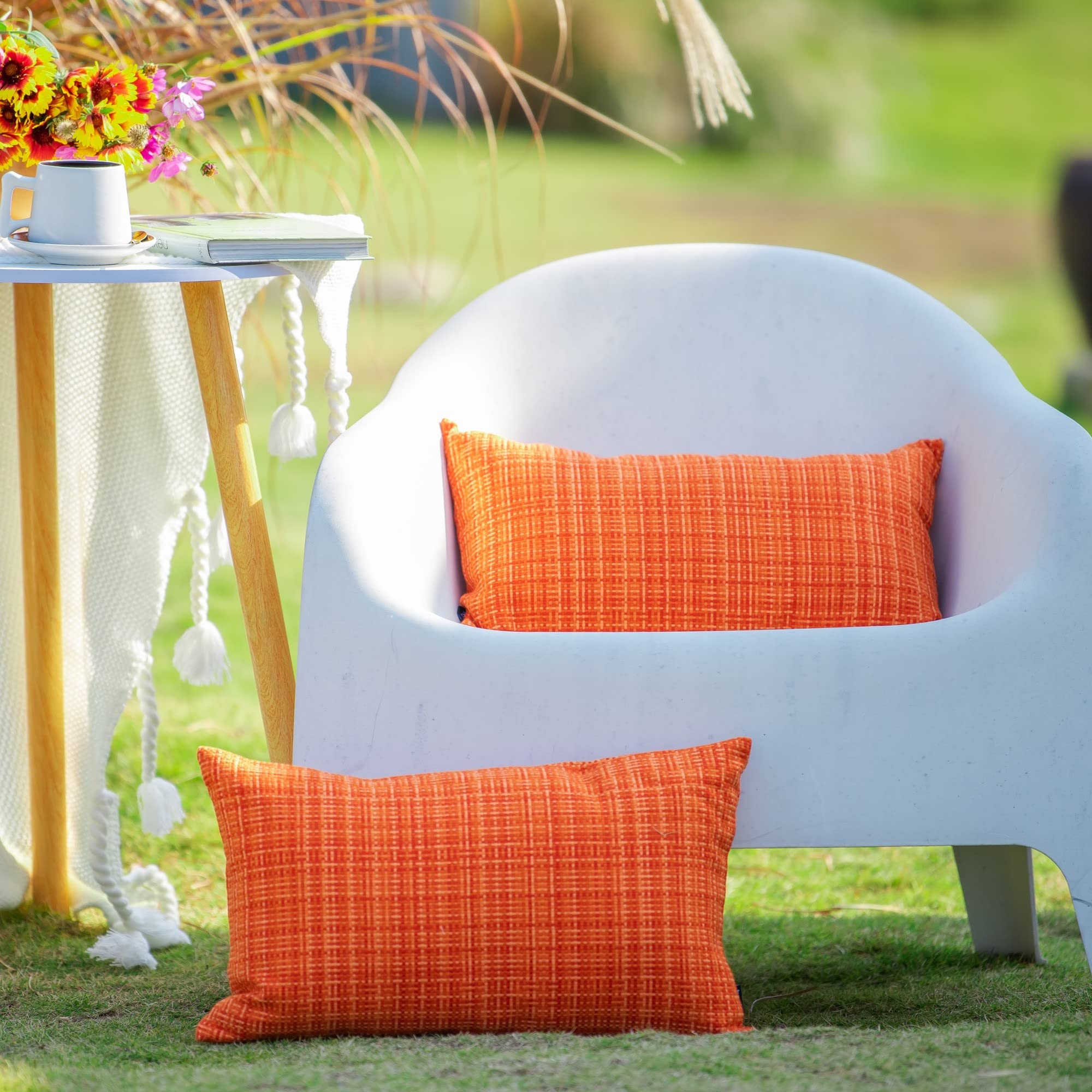 HPUK Fall Outdoor Throw Pillow Covers Pack of 2, 12x20 Inch Decorative Garden Cushion Covers for Patio Tent Balcony Bench Tent Couch Sofa, Solid Accent Pillow Covers, Orange