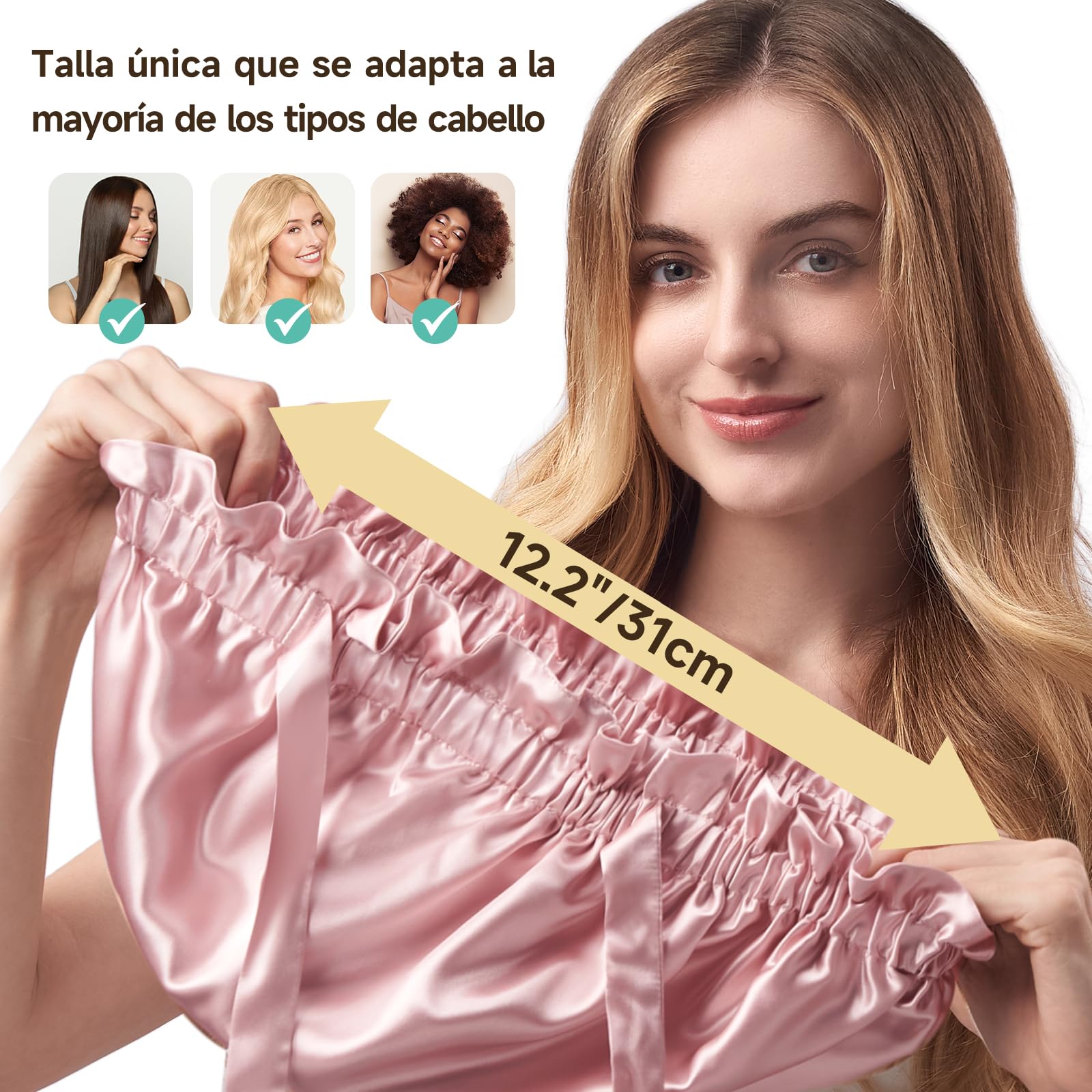 Umisleep Gorro de Seda de Morera de 22 mommes, 100% Seda de Morera, con Volantes, Doble Cara, Suave y Transpirable, Banda Ancha Ajustable para Cabello Rizado