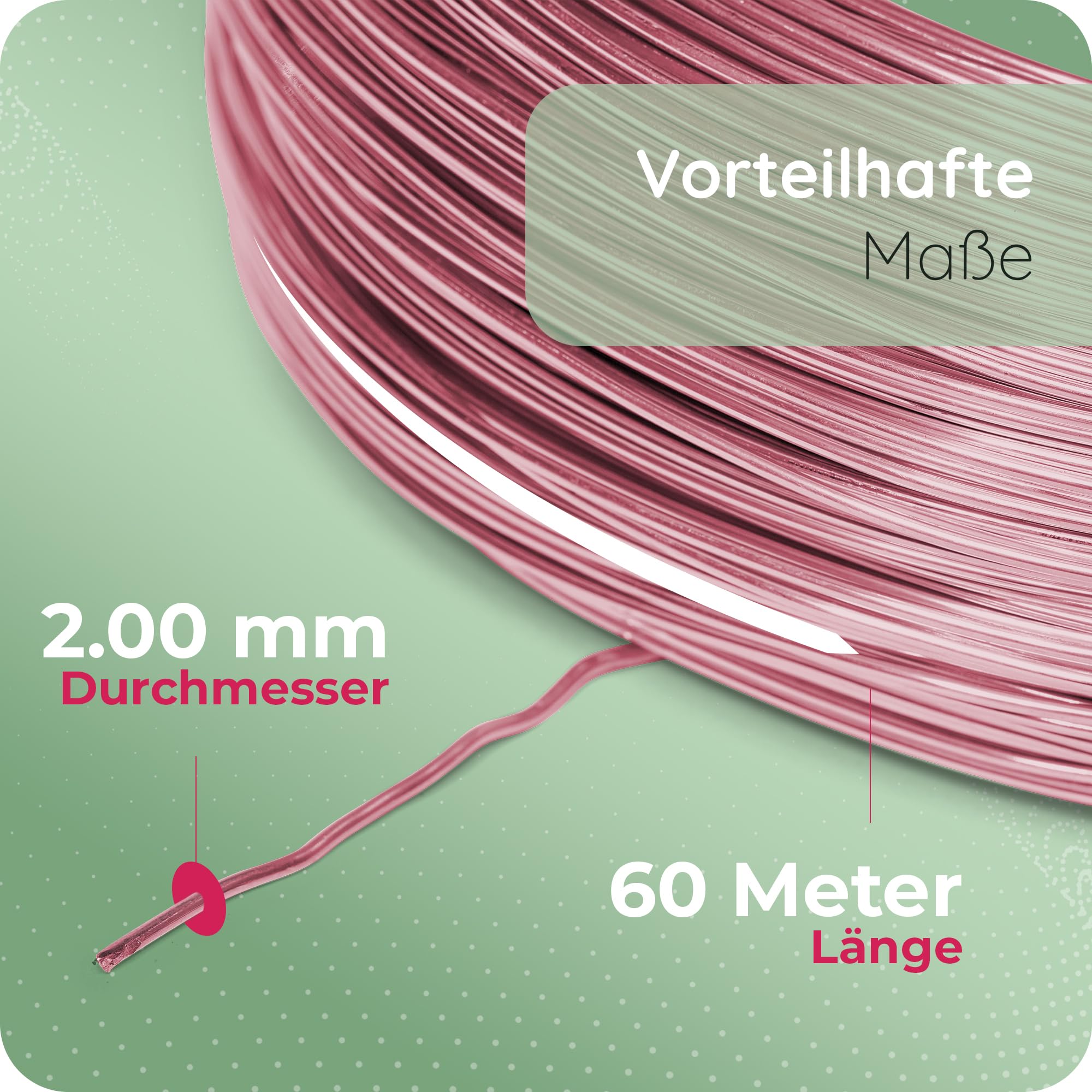 Novaliv Filo di alluminio da 300 metri, 2 mm, rosa, ideale come filo per lavori fai da te, versatile per progetti fai da te e decorazioni, rotolo da 60 m, filo decorativo, filo per fiori, senza filo