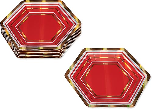 Miniatura 2 de Papyrus Platos de postre, rayas doradas y rojas (8 unidades)