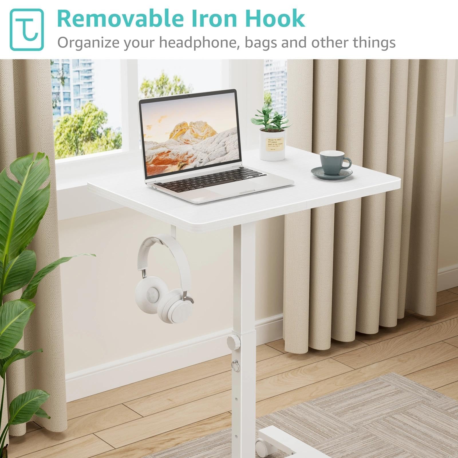 Small White Standing Rolling Desk - 24 Inch Portable Mobile Stand Up Kids Desk Adjustable Height with Wheels — view 9