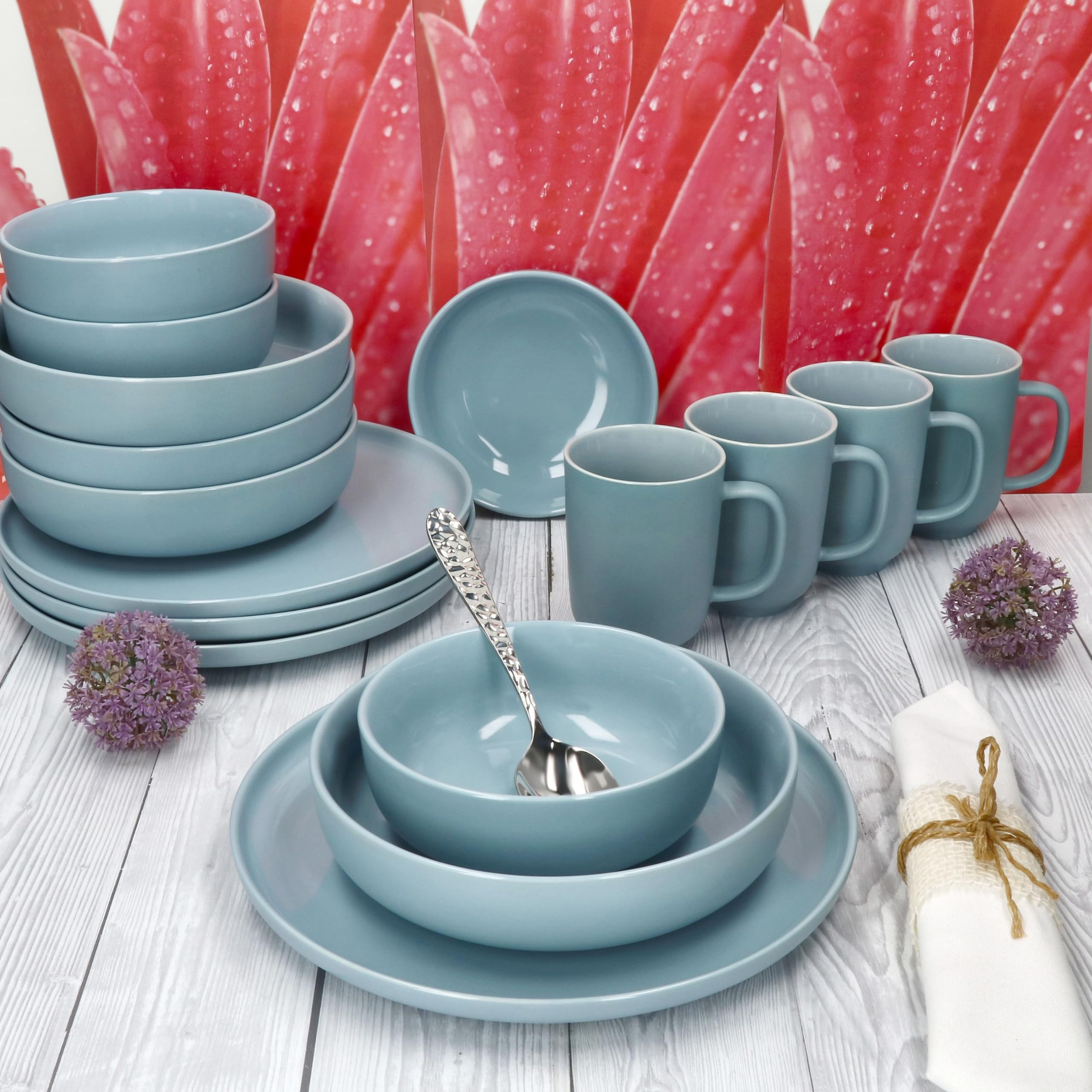Ritzenhoff & Breker Jasper Service de table combiné 16 pièces pour 4 personnes I Service de table en faïence avec 4 tasses à café de 250 ml, bols de 360 ml, assiettes creuses et assiettes plates I