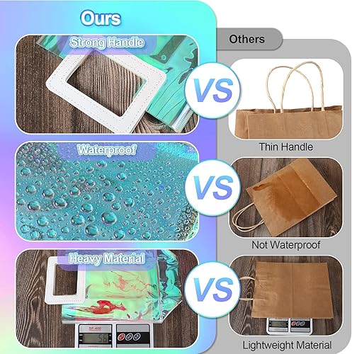 Miniatura 3 de 20 bolsas de regalo iridiscentes reutilizables a granel, bolsa holográfica de PVC transparente con asas para mujeres y niñas (7 x 4 x 8 pulgadas)