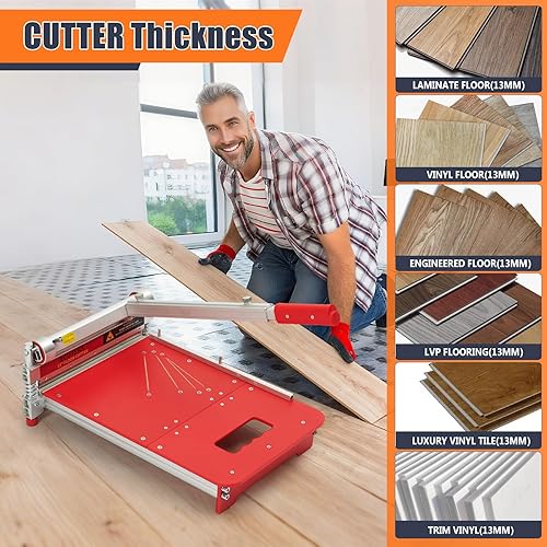 Miniatura 18 de Cortador de piso laminado de 13 pulgadas, corte de pisos de 0.669 in y 0.472 in de grosor, cortador de tablones de vinilo resistente, herramientas