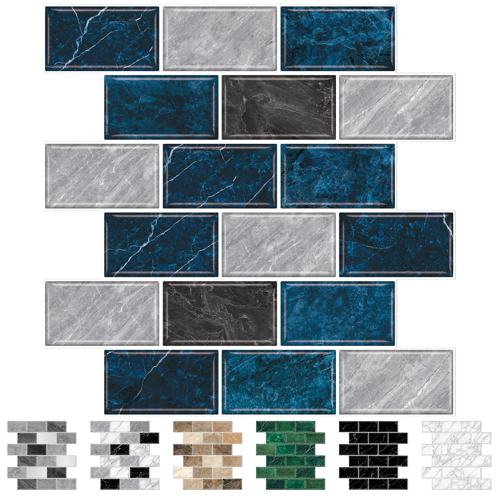 URCOLOR 10 Sheets Peel and Stick Wall Tiles Stickers, Self Adhesive Wall Tiles for Kitchen Bathroom, 30.5x30.5cm Splashback Blue Gray