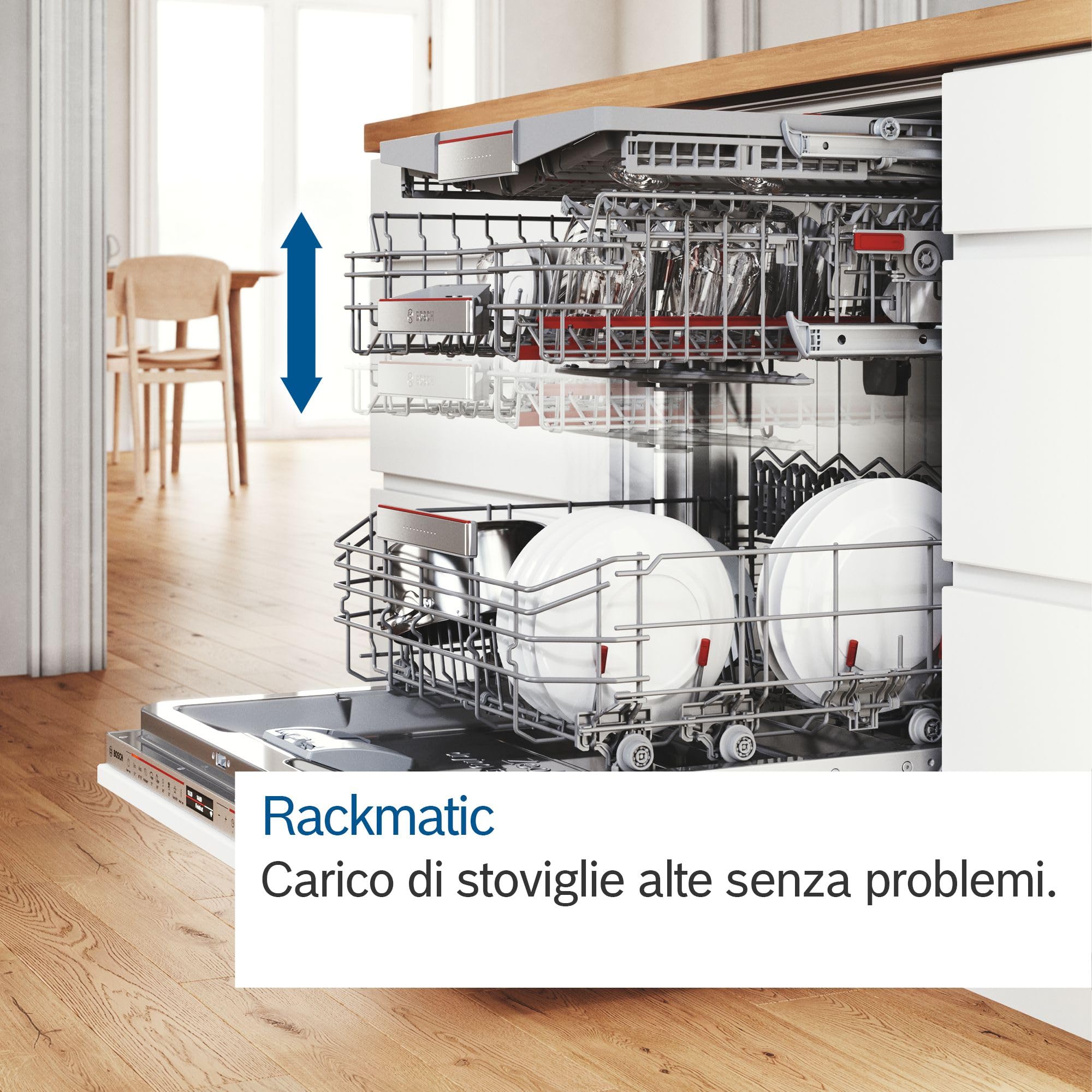 Bosch SMV2HVX02E Serie 2, Lavastoviglie Smart da incasso a scomparsa totale, Cestelli personalizzabili, Terzo cestello posate, Indicatore di funzionamento a pavimento, Motore EcoSilence Drive, 60 cm.