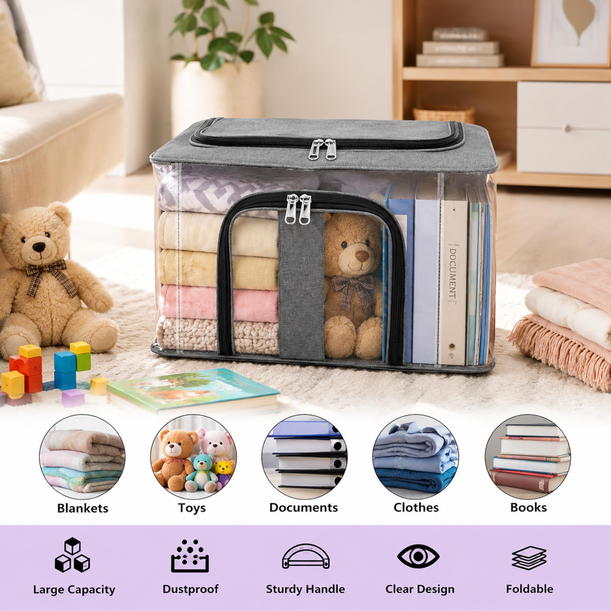 Storite 2 Pack Nylon 33 L PVC Transparent Storage box for Clothes 2