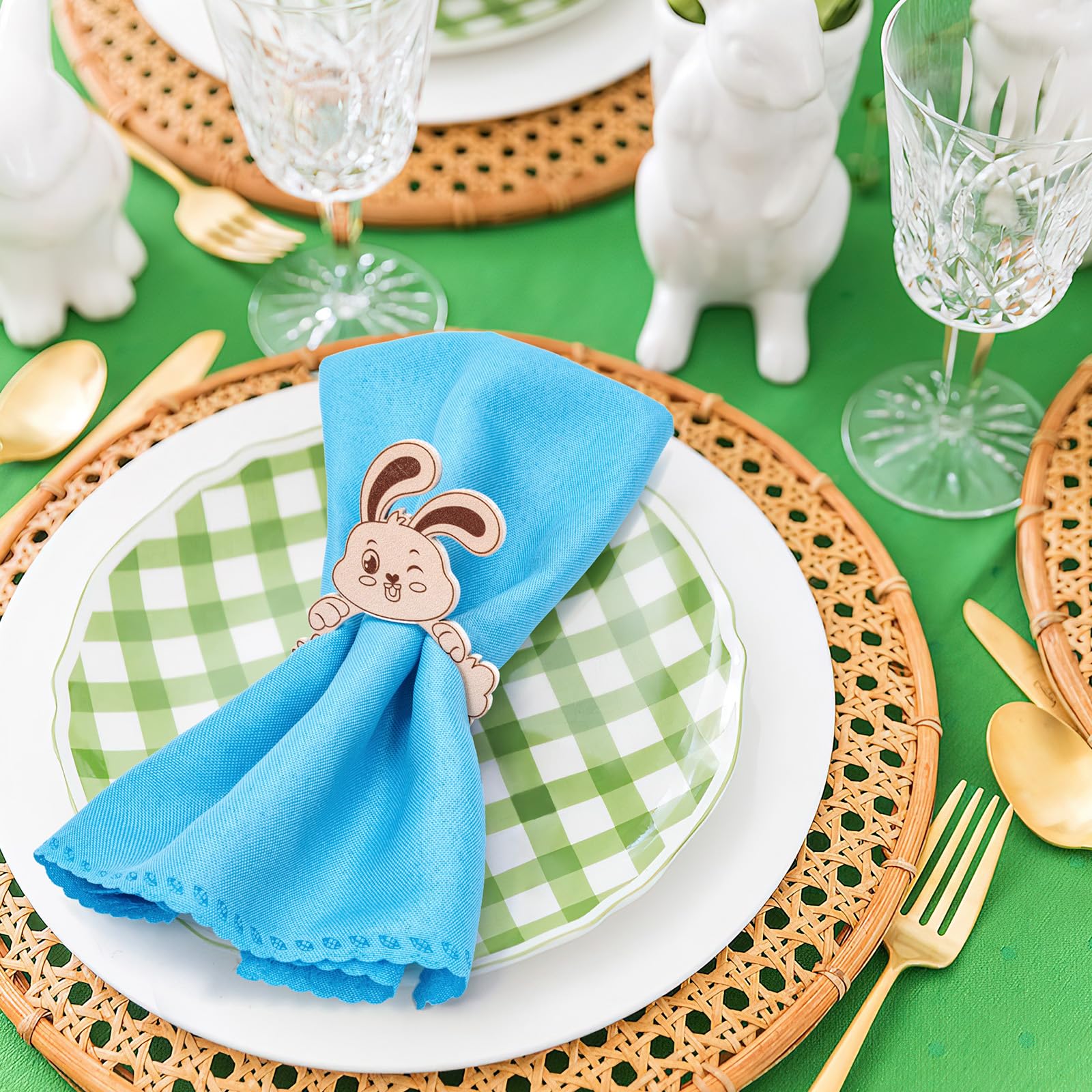 50 Portatovaglioli Primaverili APTWOW Con Foglie Di Eucalipto E Perline In Legno – Per Pasqua E Matrimoni - 4