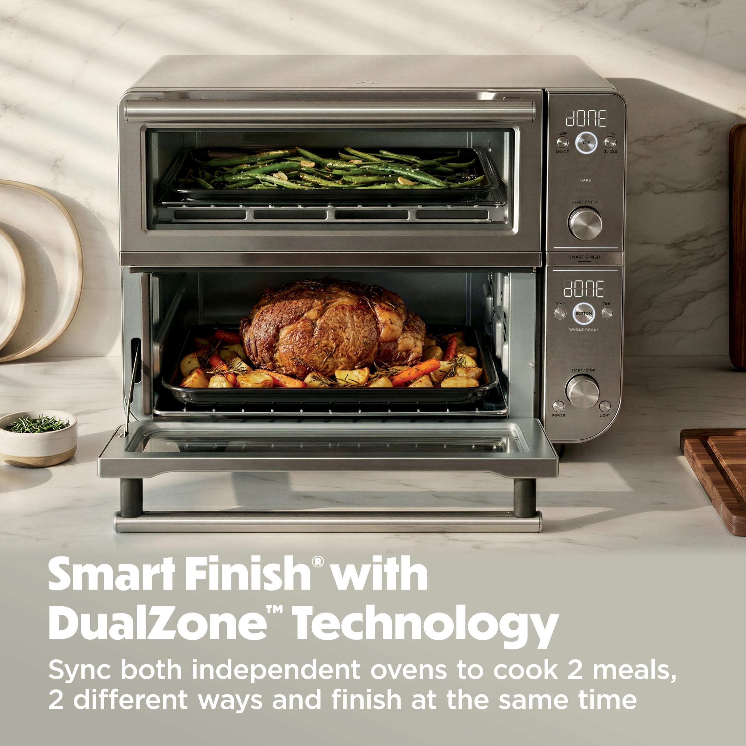 Ninja Double Oven Pro Smart XL, forno e friggitrice ad aria, versatilità 12 in 1 con lavorazione intelligente e tecnologia a doppia zona per la cottura simultanea di 2 pasti, adatta per pollo fino a