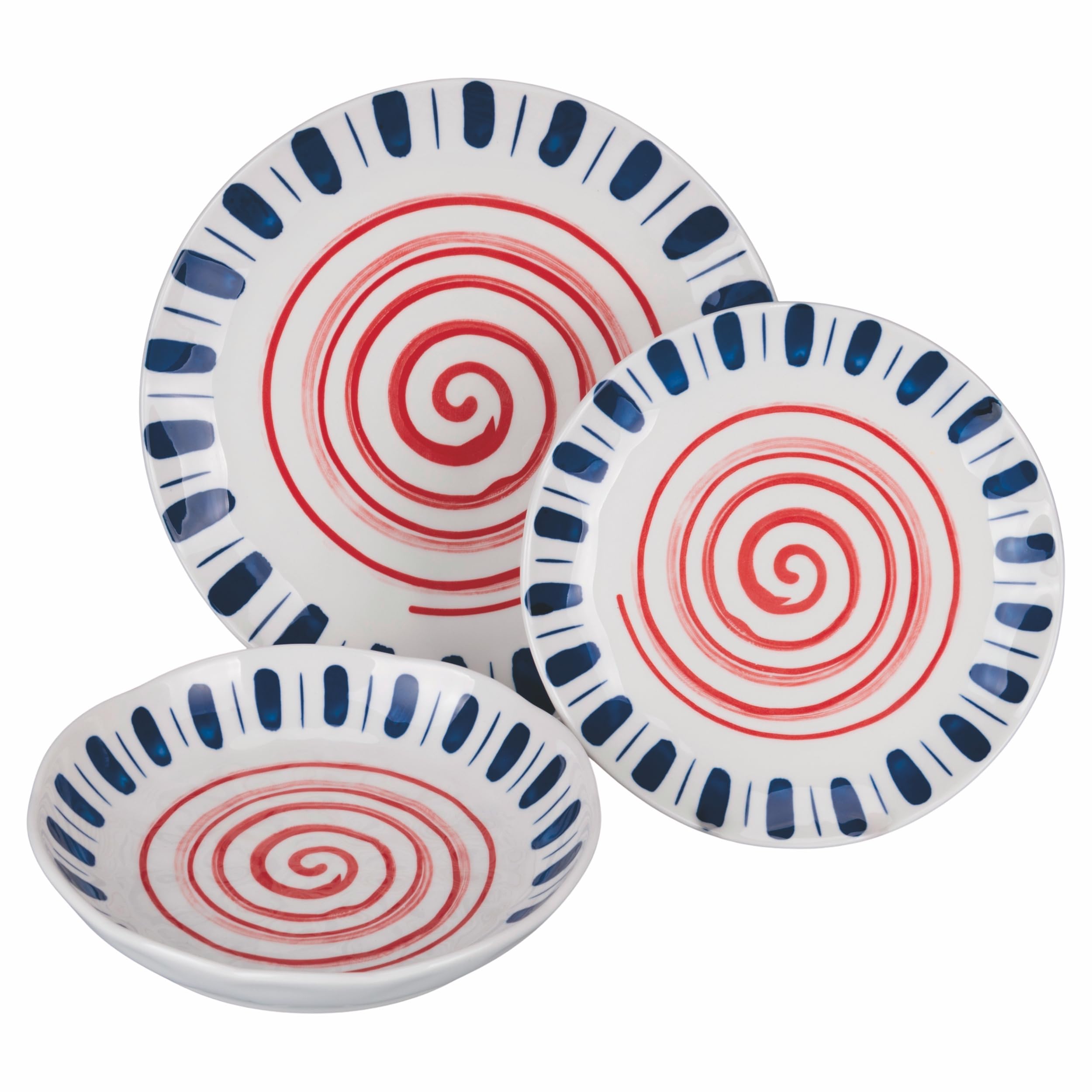 Servizio piatti 18 pezzi in ceramica, 6 posti tavola in 3 diversi decori, Sahara