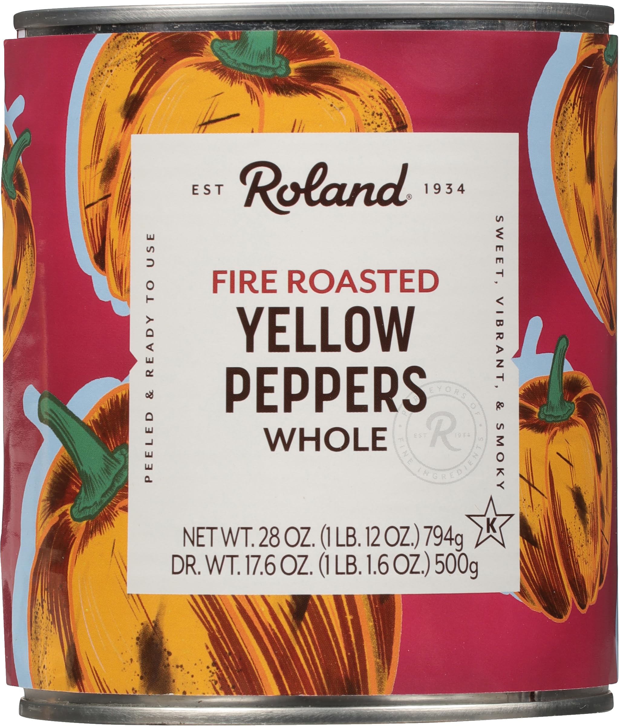 Fire Roasted Yellow Peppers, 28 Ounce Can, Pack of 4