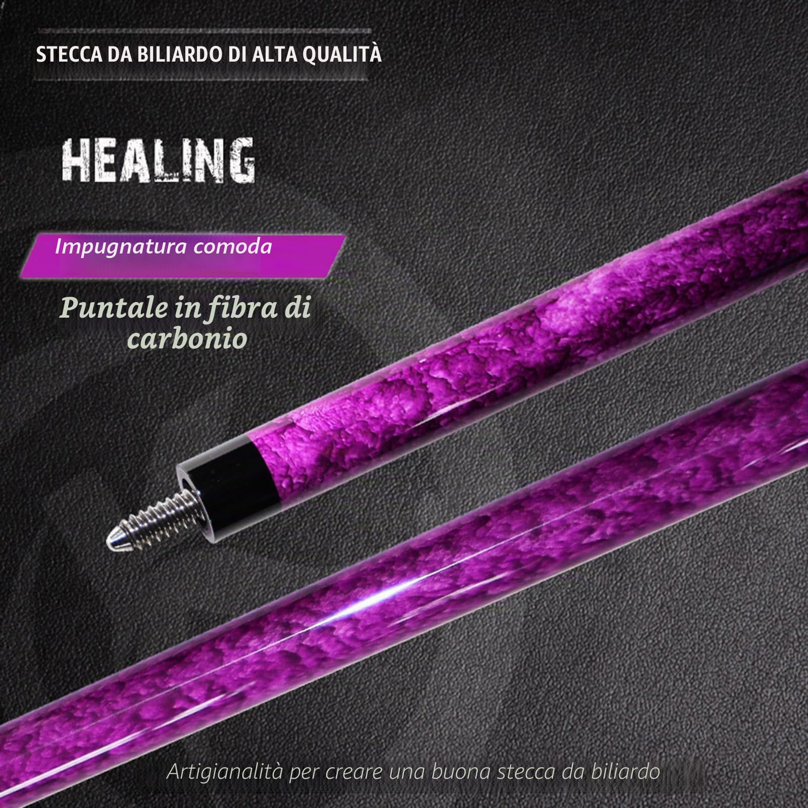 OKHEALING - Stecca da biliardo in fibra di carbonio T700, 142 cm, XTC, punta da 12 mm, accessori da biliardo 1/2 giunto, fatta a mano, dritta, per 8 palline, 9 gomitoli, 510-567 g