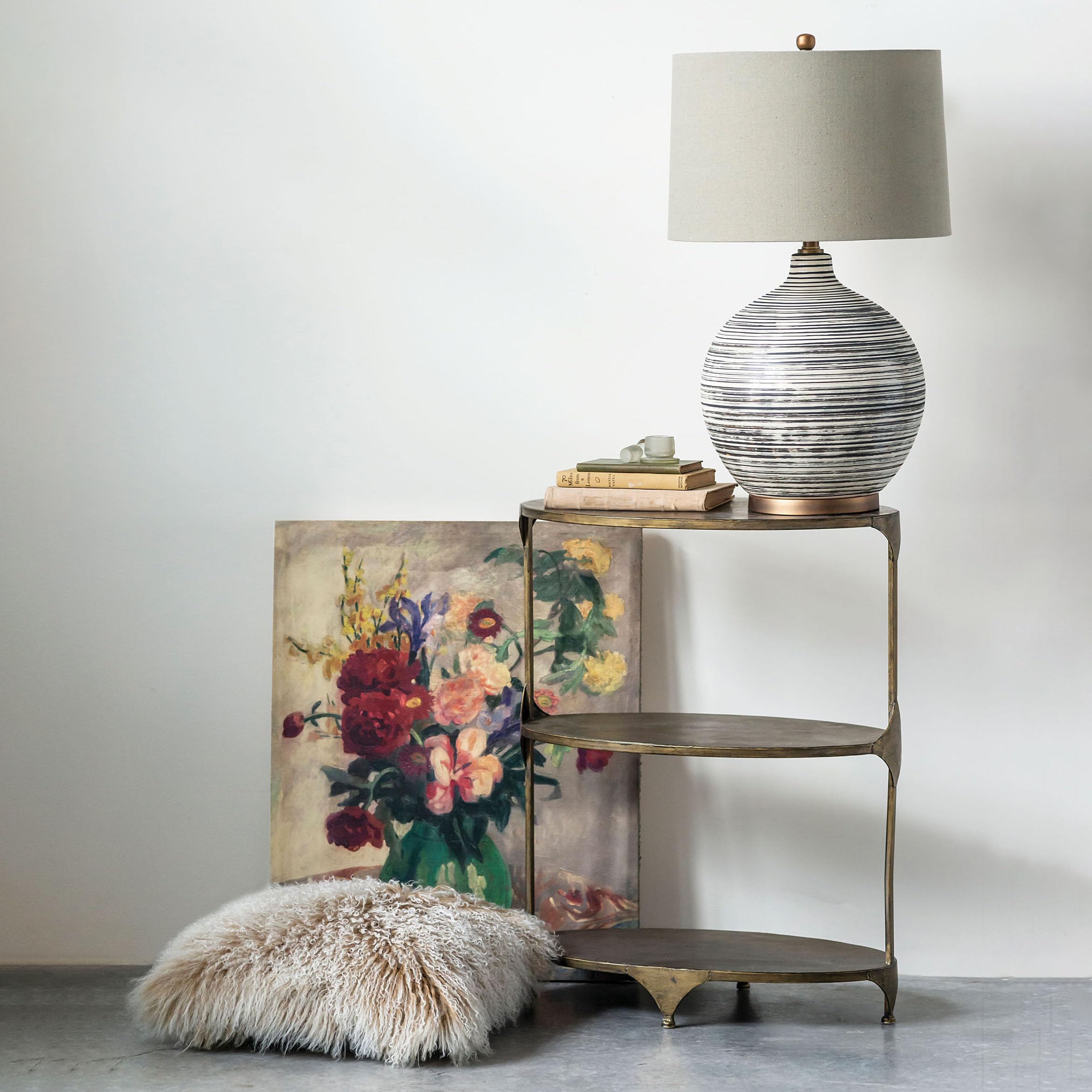 Creative Co-Op Antique Gold Oval Metal 3-Tier Shelf/Side Table