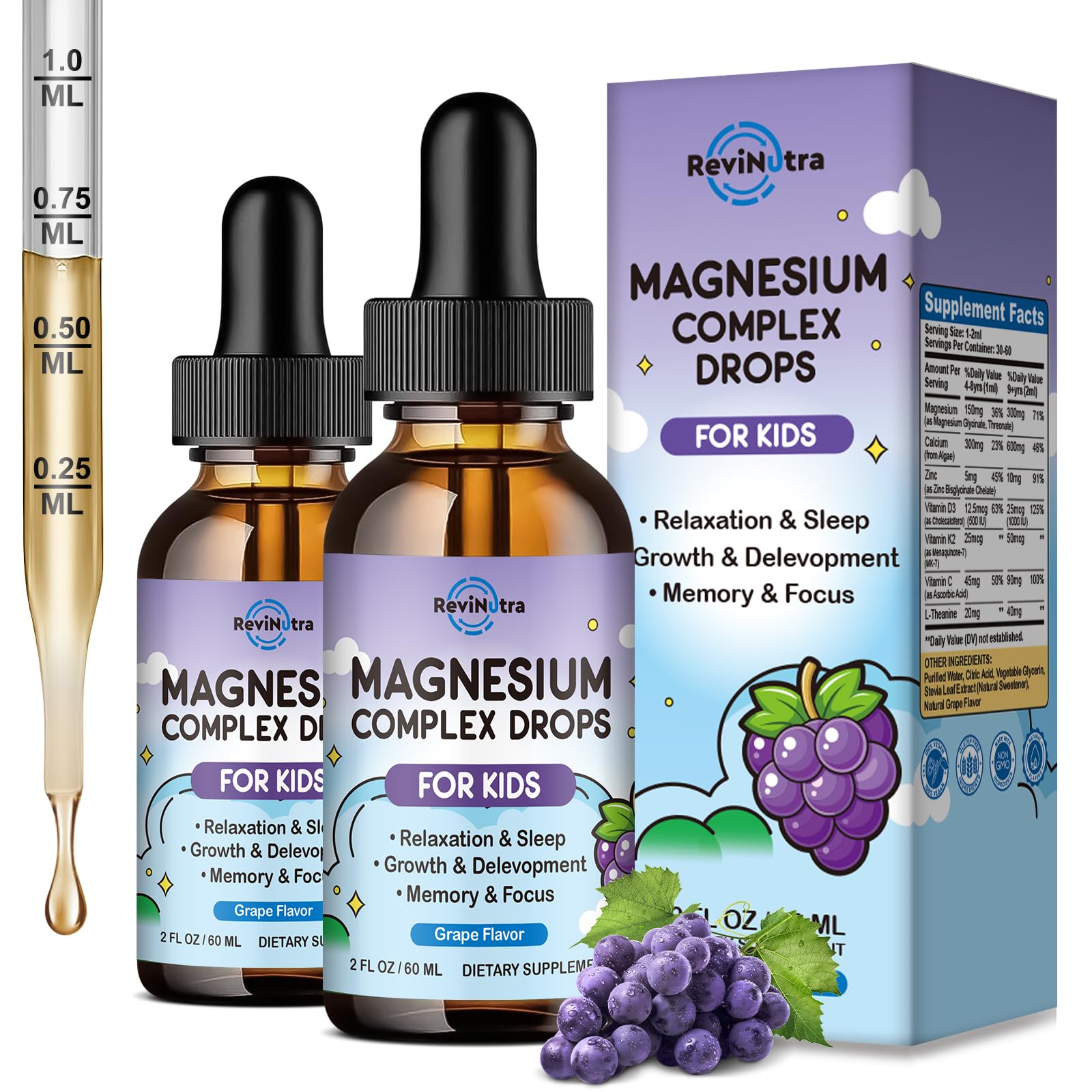 Kids Magnesium Liquid Drops - Magnesium Glycinate Liquid for Kids, Magnesium Supplement with L-Theanine, Calcium, Zinc, Vitamin D3 K2 for Sleep Calm Relaxation Brain Bones, Pineapple Flavor 2 Fl Oz — Amazon image 17