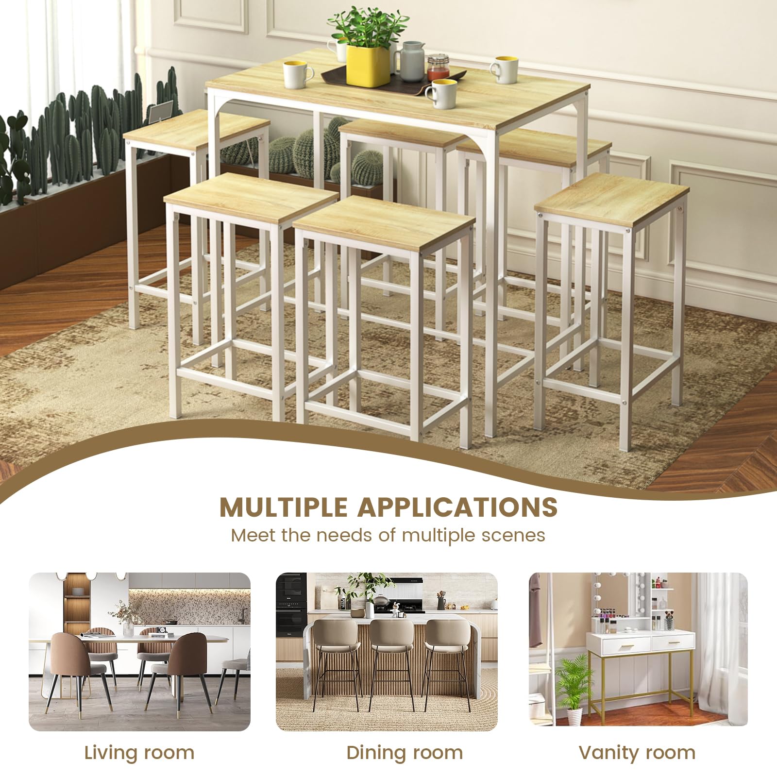 buybyroom Tavolo da bar con sgabello da bar – Set da pranzo con 4 sedie effetto rovere con venature, 100 x 60 x 90 cm