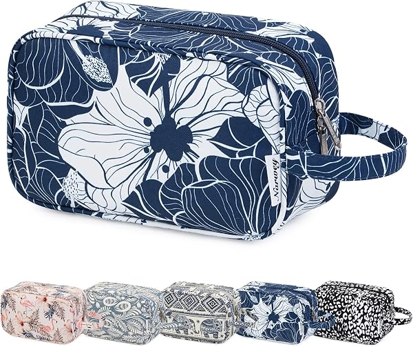 Travel Toiletry Wash Bag for Women Traveling Dopp Kit Makeup Bag Organizer for Toiletries Accessories Cosmetics (Blue Lotus) - 1