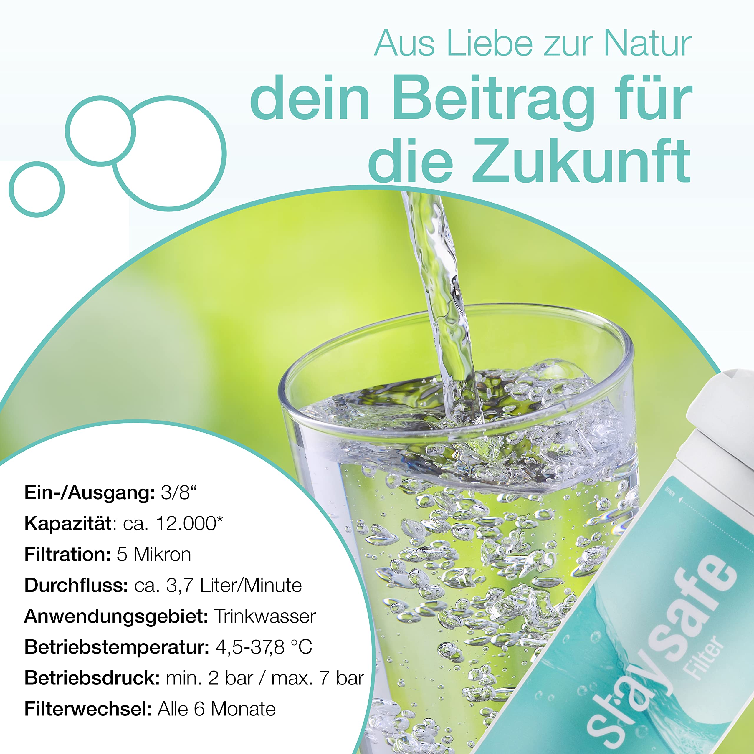 staysafe ANTIKALK Ersatzfilter | Schnell & einfach wechselbare Kalkfilter-Filterkartusche | Untertisch Wasserfilter für Trinkwasser gegen Schadstoffe | Ersatzfilter für Antikalk Wasserfilter, Filtert Trinkwasser gegen Schadstoffe, Einfacher Wechsel, Wenig