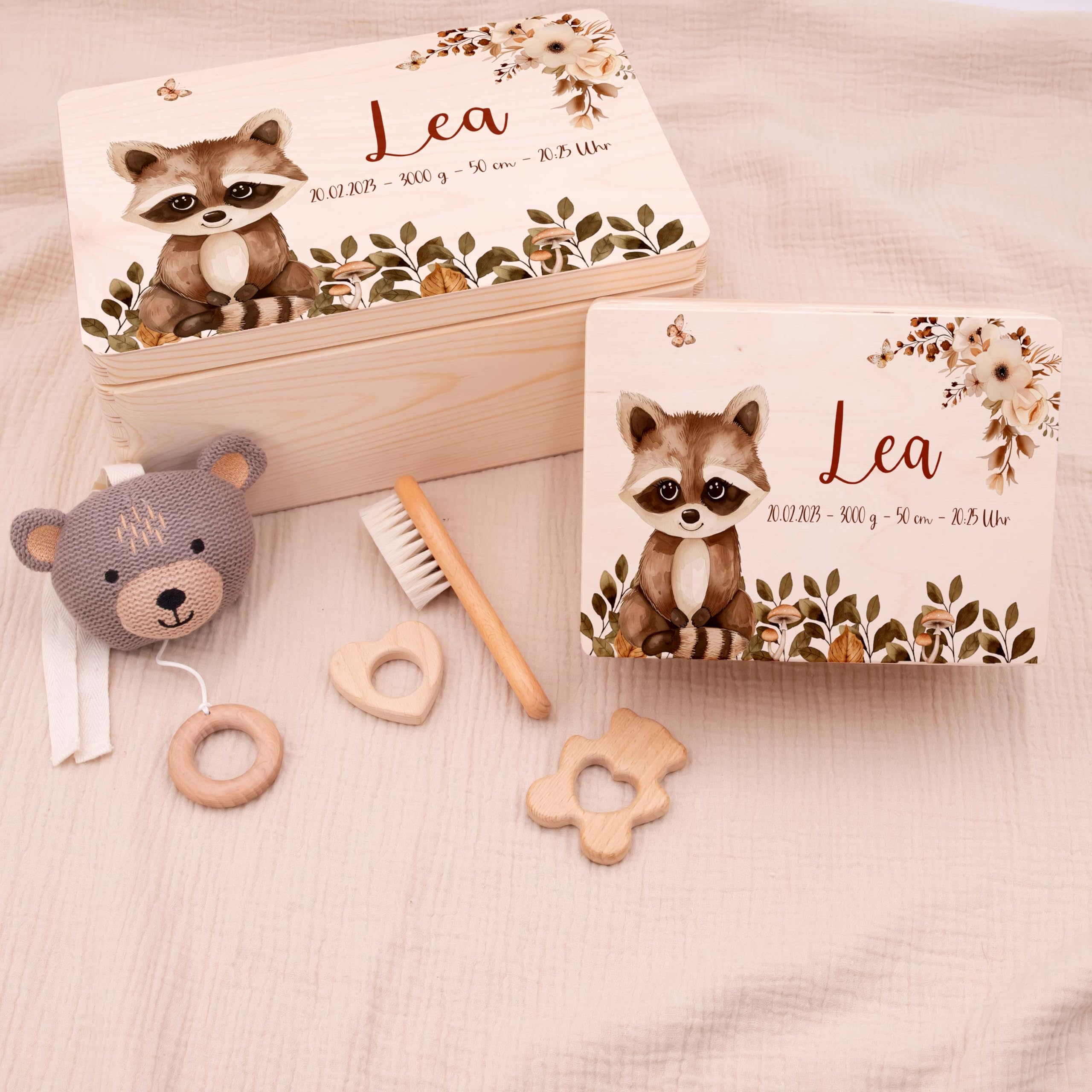 Erinnerungsbox Baby - Personalisierte Geschenke mit Namen | Holzkiste mit Deckel bedruckt mit Schadstofffreie Latextinte - Geschenke zur Geburt & Taufgeschenke für Mädchen & Jungen