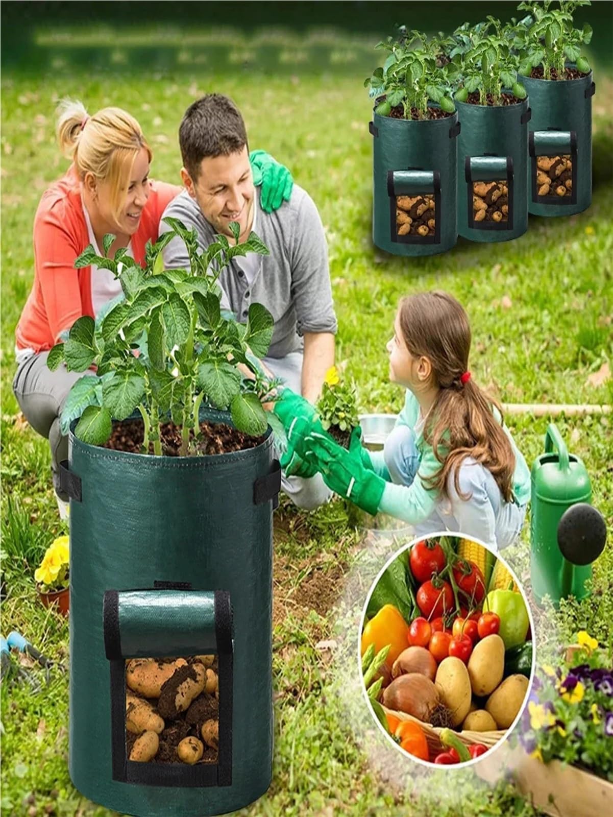 Pflanzsack 5PCs Gartenbedarf Gemüsepflanze wachsen Tasche Pflanzbehälter verdicken Gartentopf Kartoffel Pflanzer(5PCS 10Gallons)
