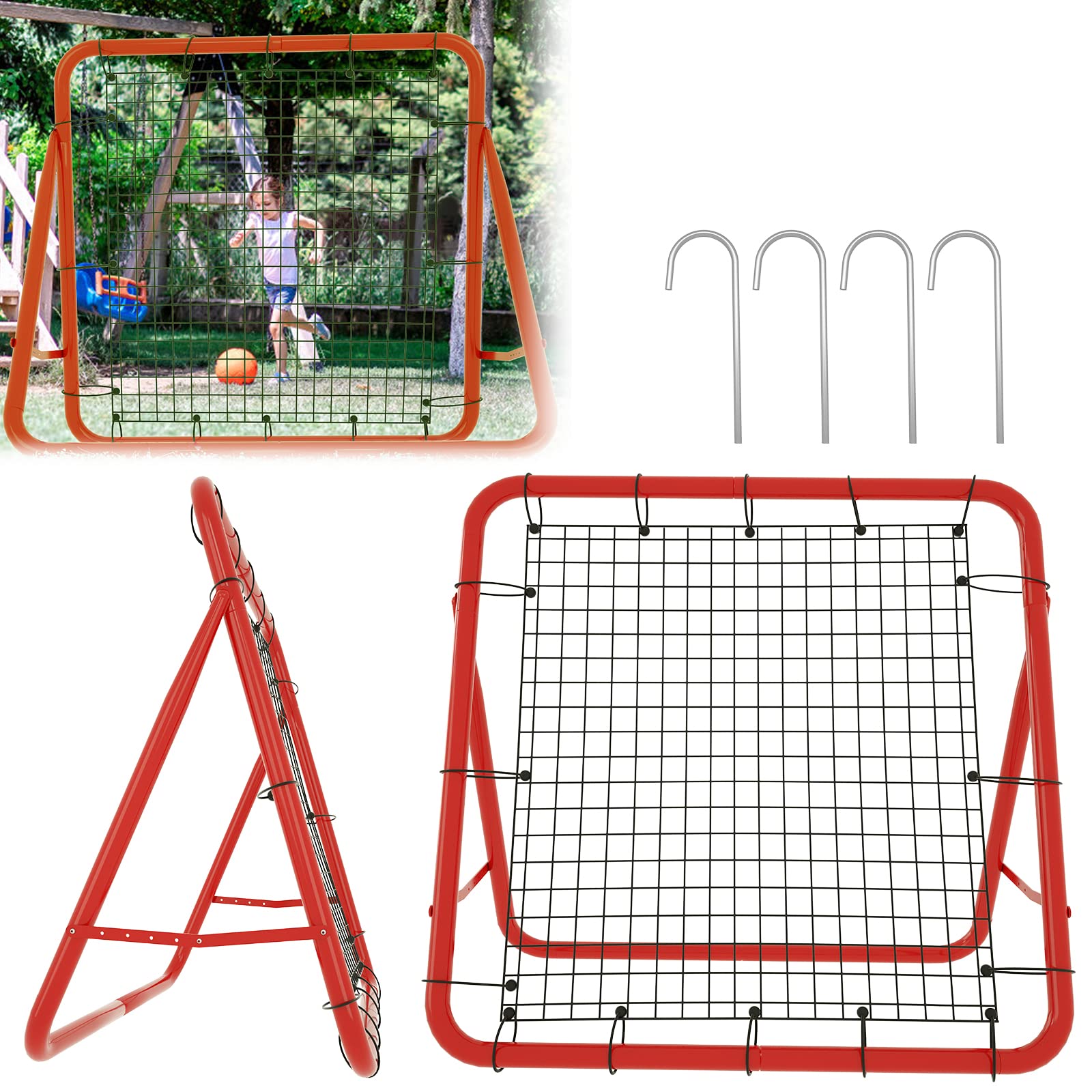 Red de rebote de fútbol, red de rebote para entrenamiento de fútbol, béisbol, tenis, ajustable, 5 niveles, plegable, para futbolín, atleta, para niños (100 x 100 x 65 cm)