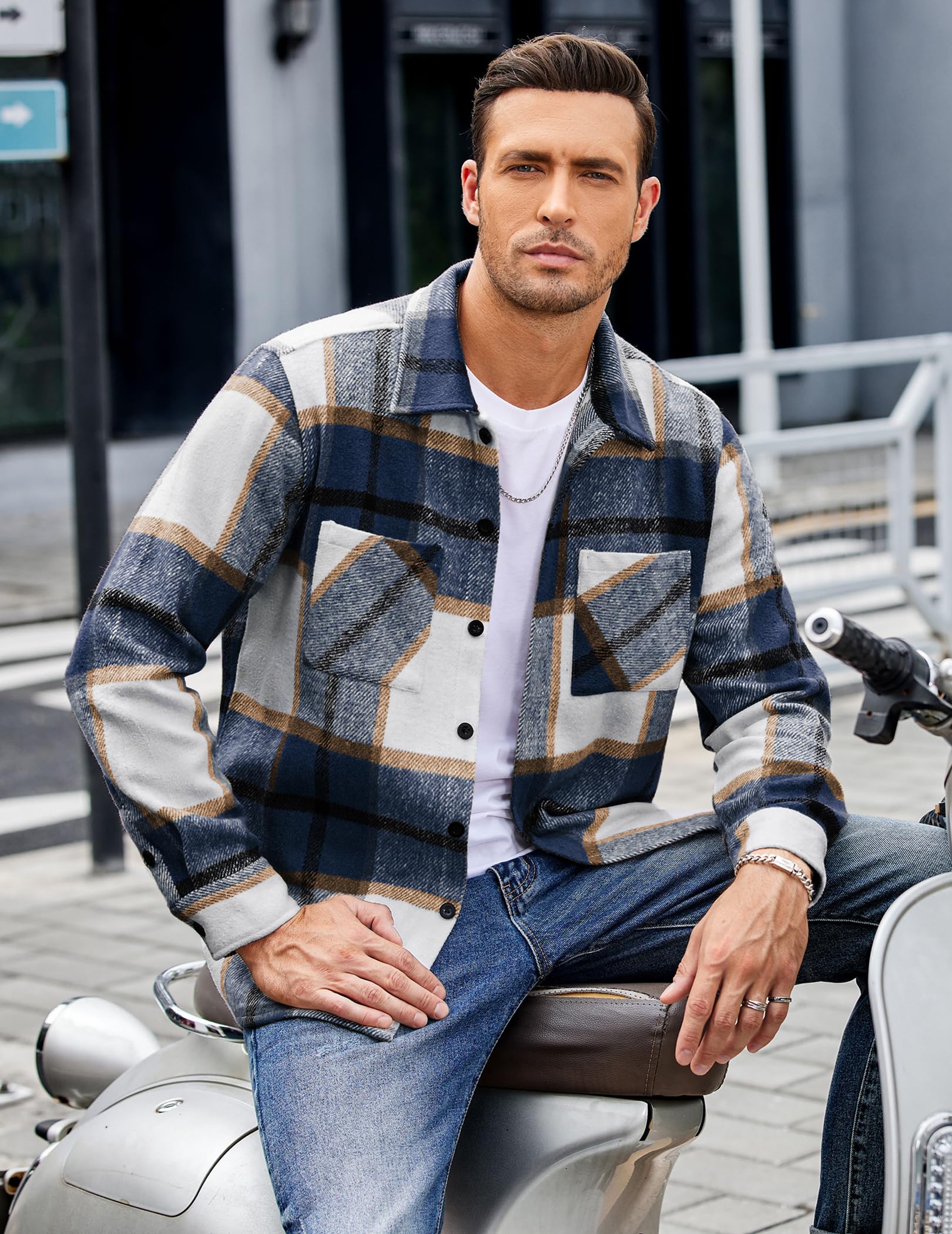 COOFANDY Camicia Giacca Uomo a Quadri Calda Casual