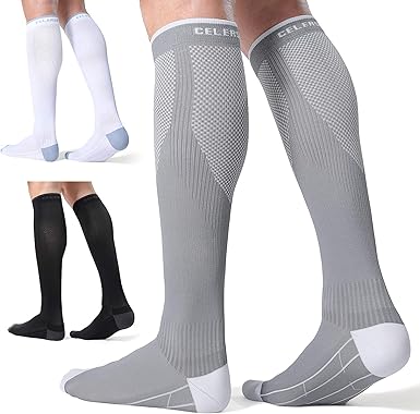 CelerSport 3 Pairs Compression Socks for Men and Women 20-30 mmHg Running Support Socks