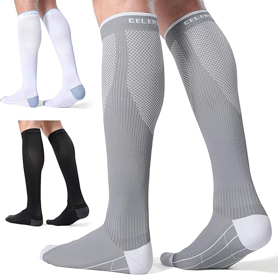 CelerSport 3 Pairs Compression Socks for Men and Women 20-30 mmHg Running Support Socks