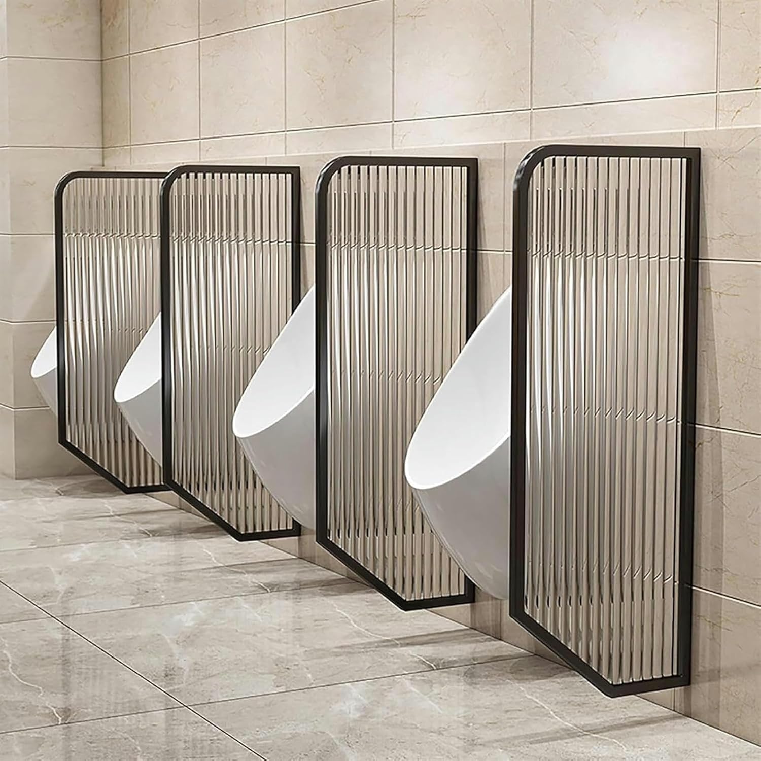 AMNOOL Toilet Partition, Wall-Mounted Urinal Privacy Screen, Urinal Partition Toilet Protection Screen Divider Partition,Silver-4 pcs,Black-1 pc